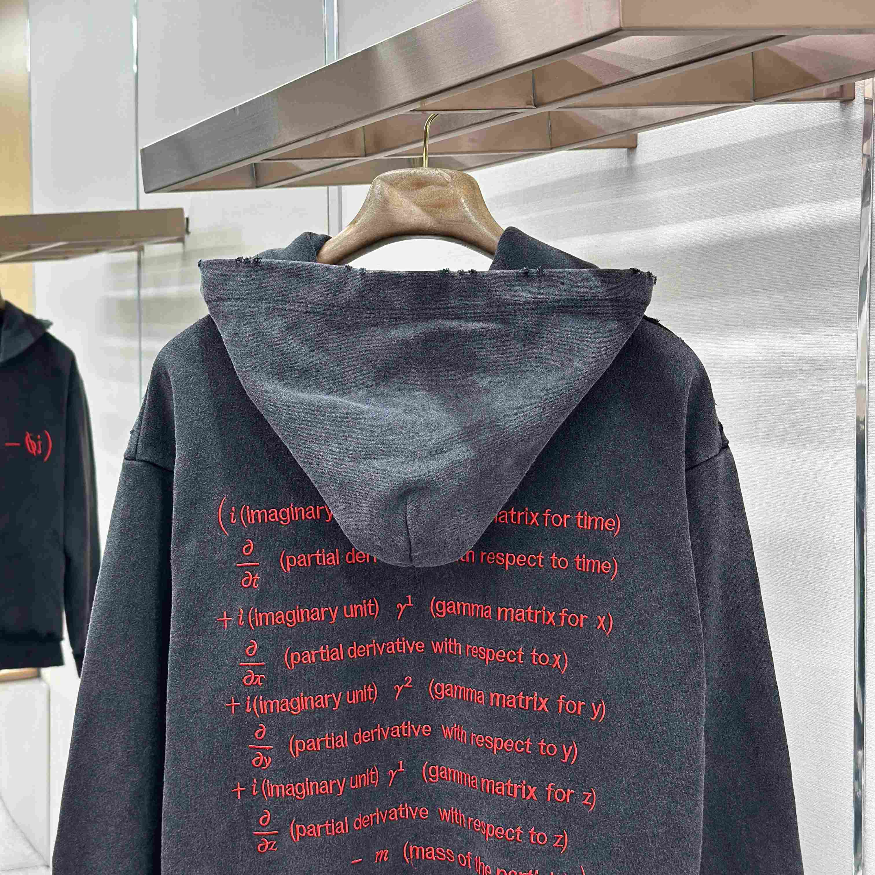 Balenciaga Dirac Equation Pulled Large Fit Zip-up Hoodie In Washed Black/Red - DesignerGu