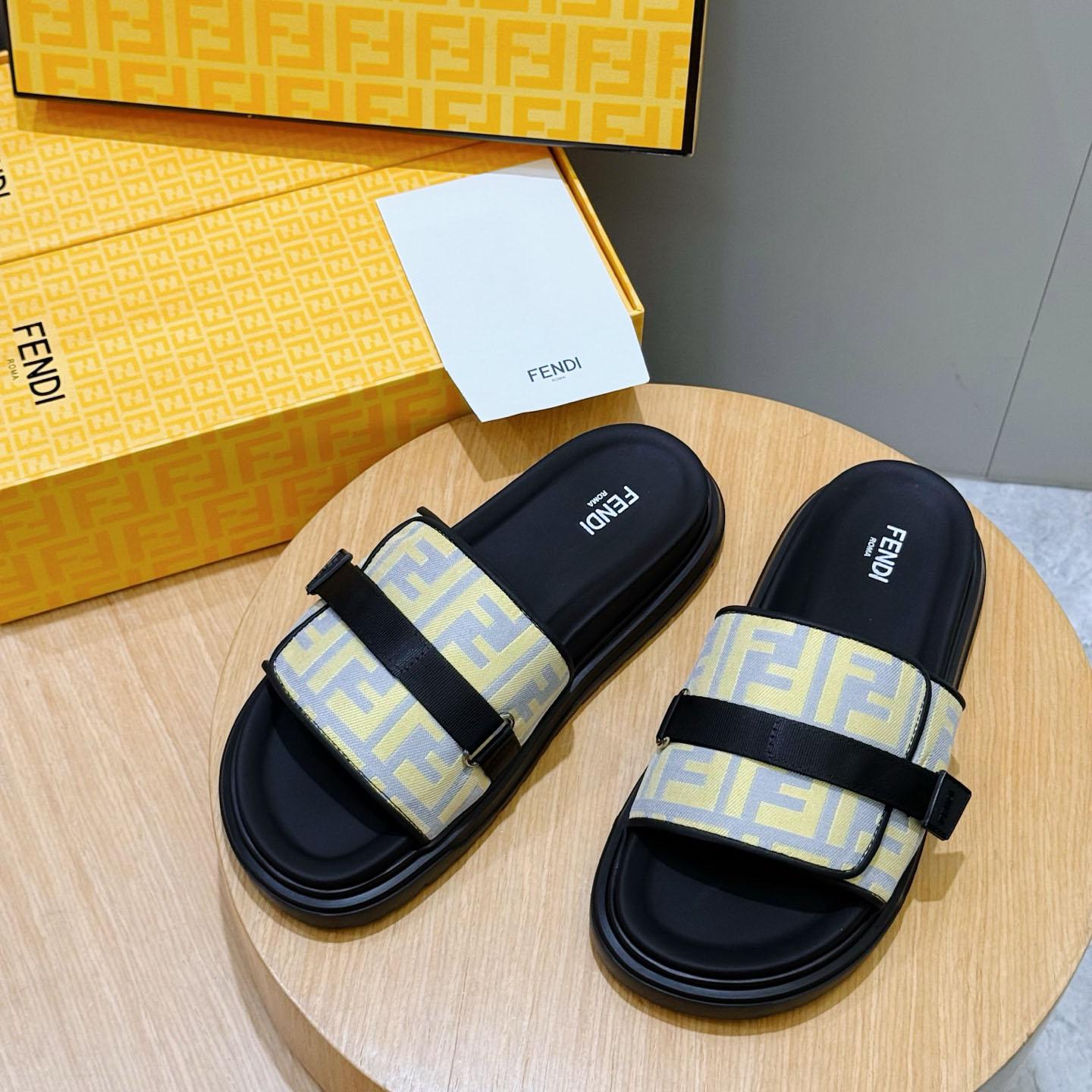Fendi Jacquard Strap Slides - DesignerGu