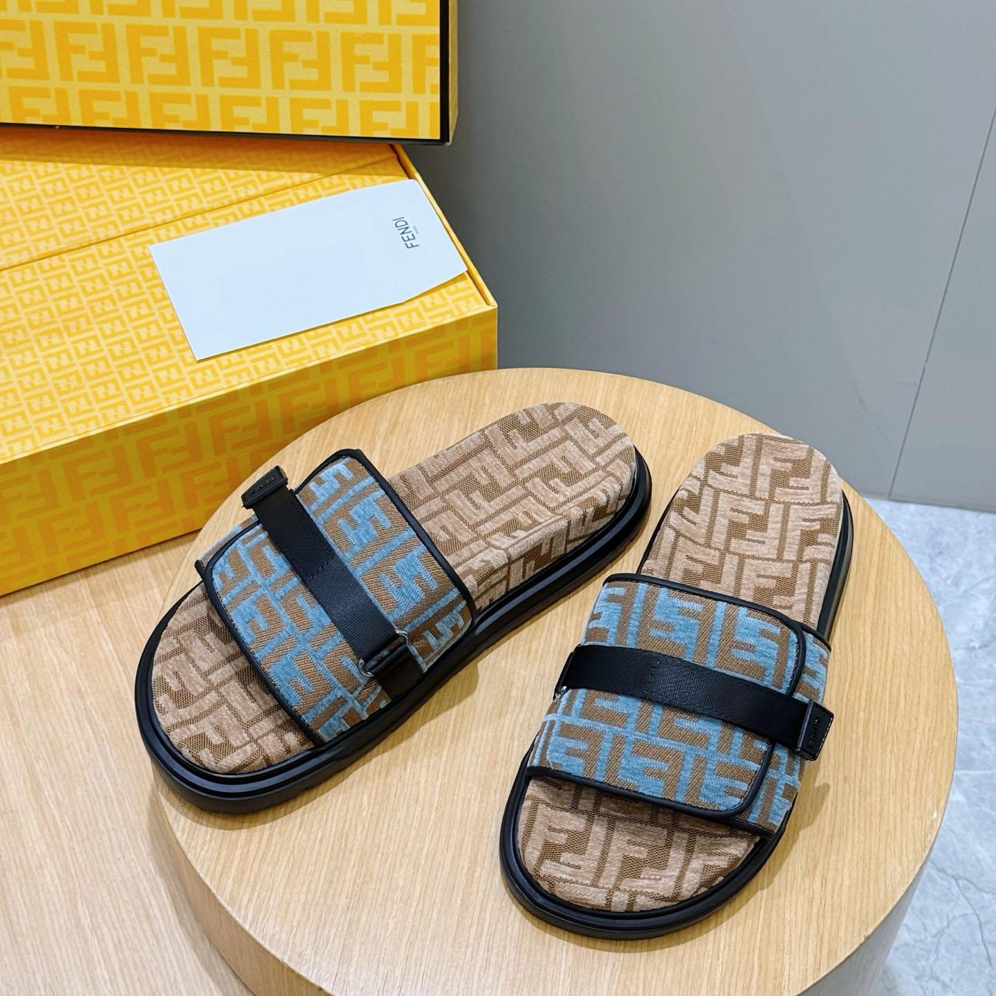 Fendi Jacquard Strap Slides - DesignerGu