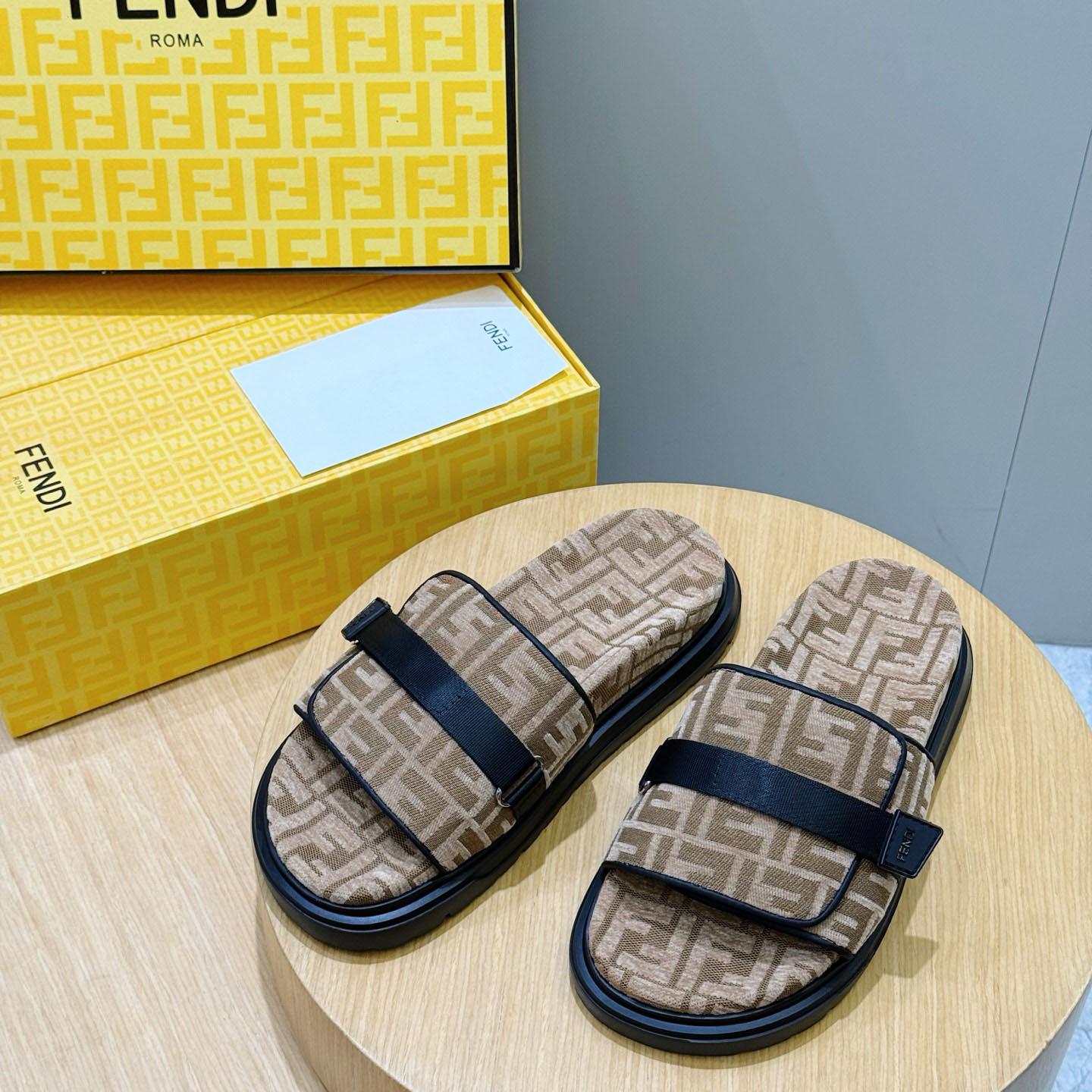 Fendi Jacquard Strap Slides - DesignerGu