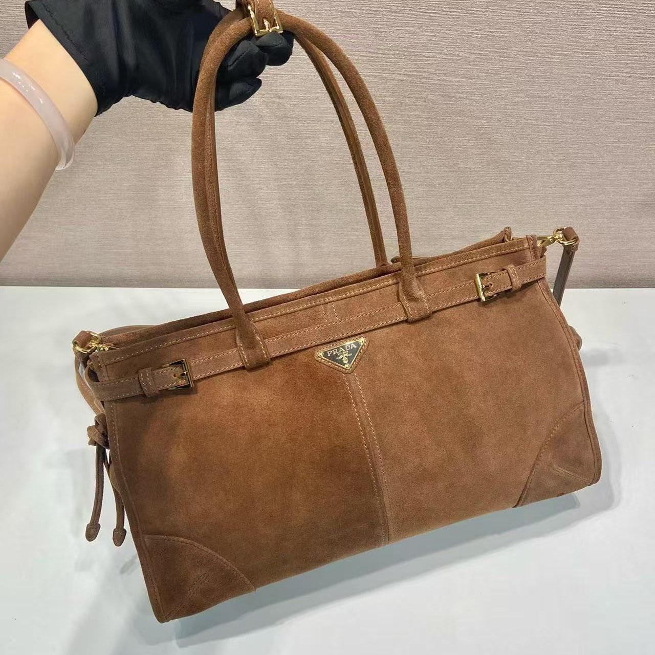 Prada Prada Bonnie Large Suede Handbag - DesignerGu