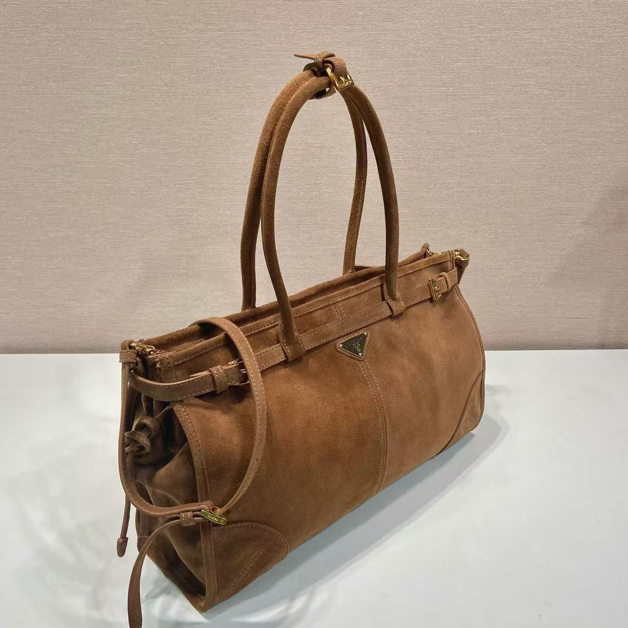 Prada Prada Bonnie Large Suede Handbag - DesignerGu
