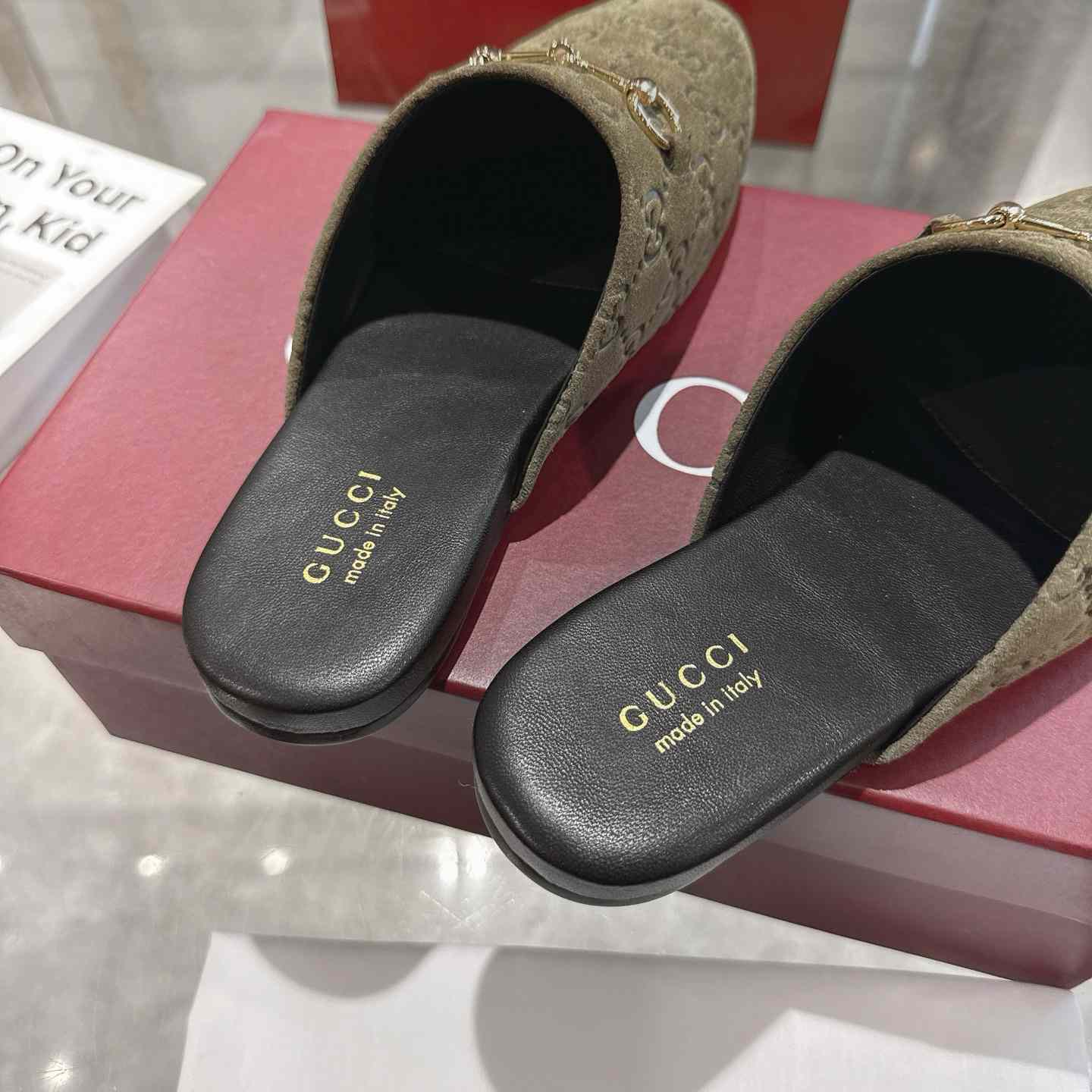 Gucci   Lucy Logo Suede Mule Loafers - DesignerGu