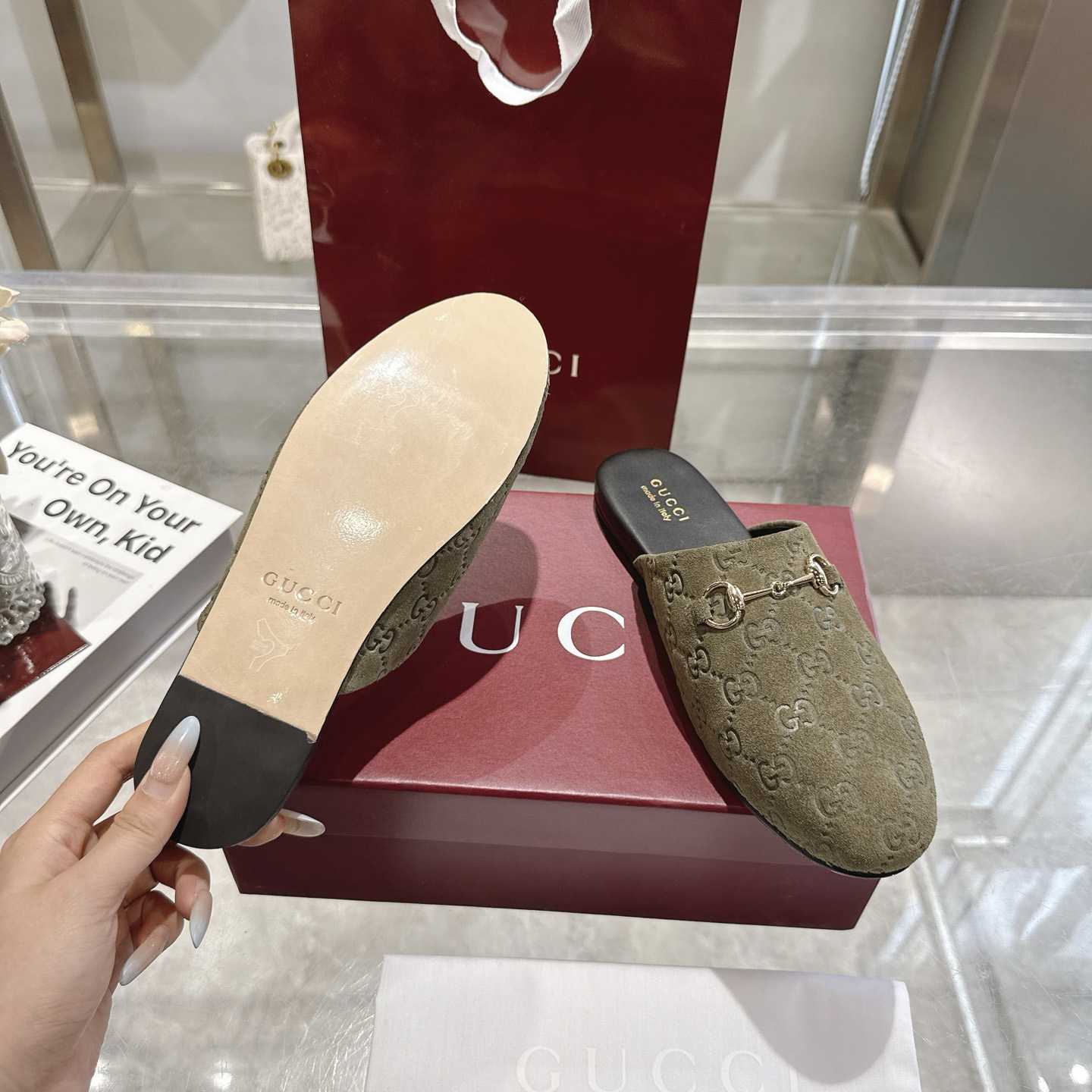 Gucci   Lucy Logo Suede Mule Loafers - DesignerGu