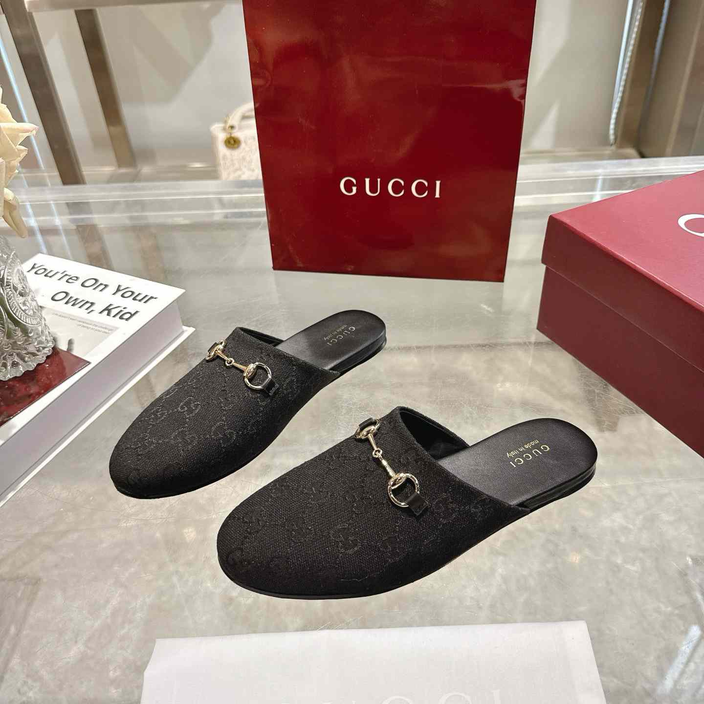 Gucci   Lucy Logo Suede Mule Loafers - DesignerGu