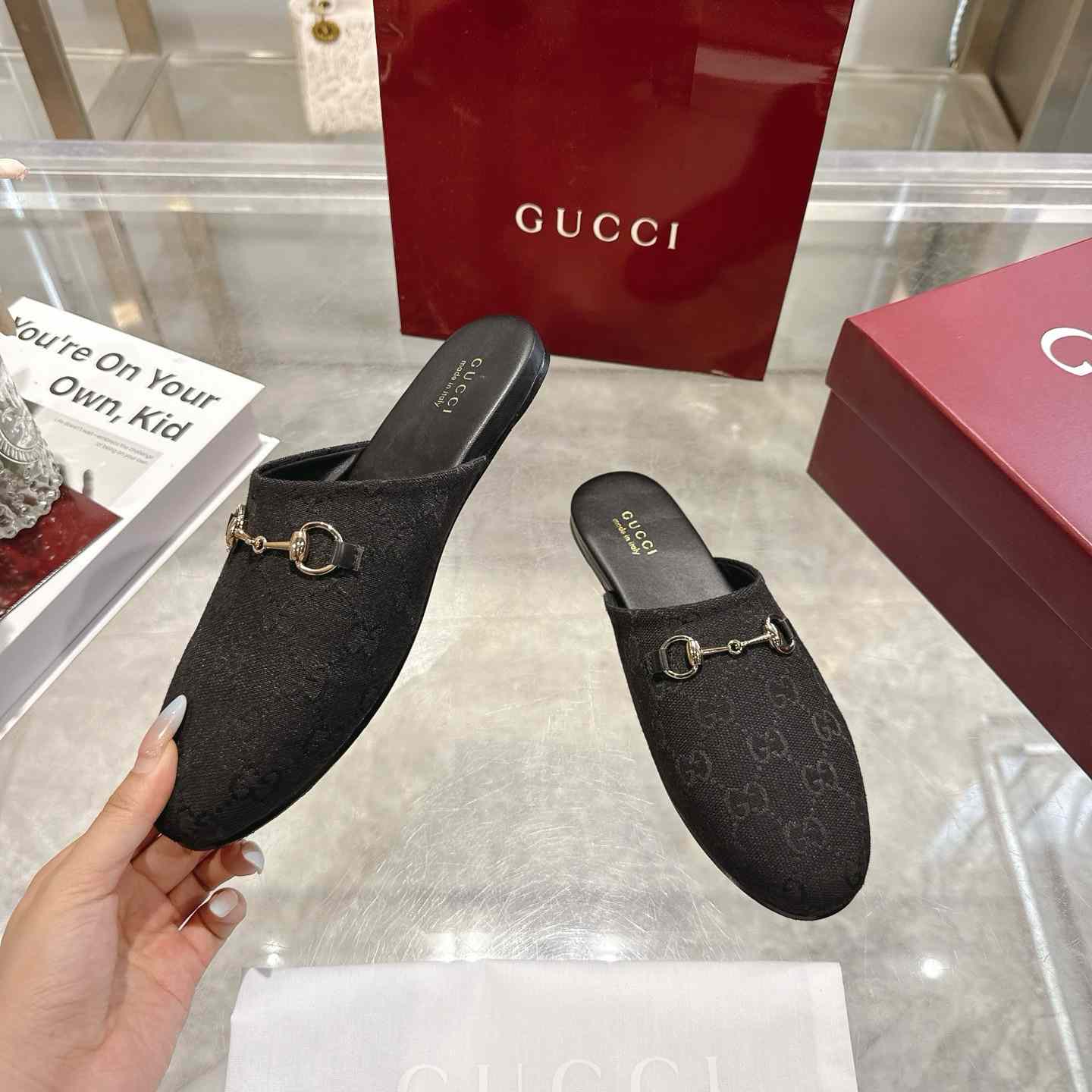 Gucci   Lucy Logo Suede Mule Loafers - DesignerGu