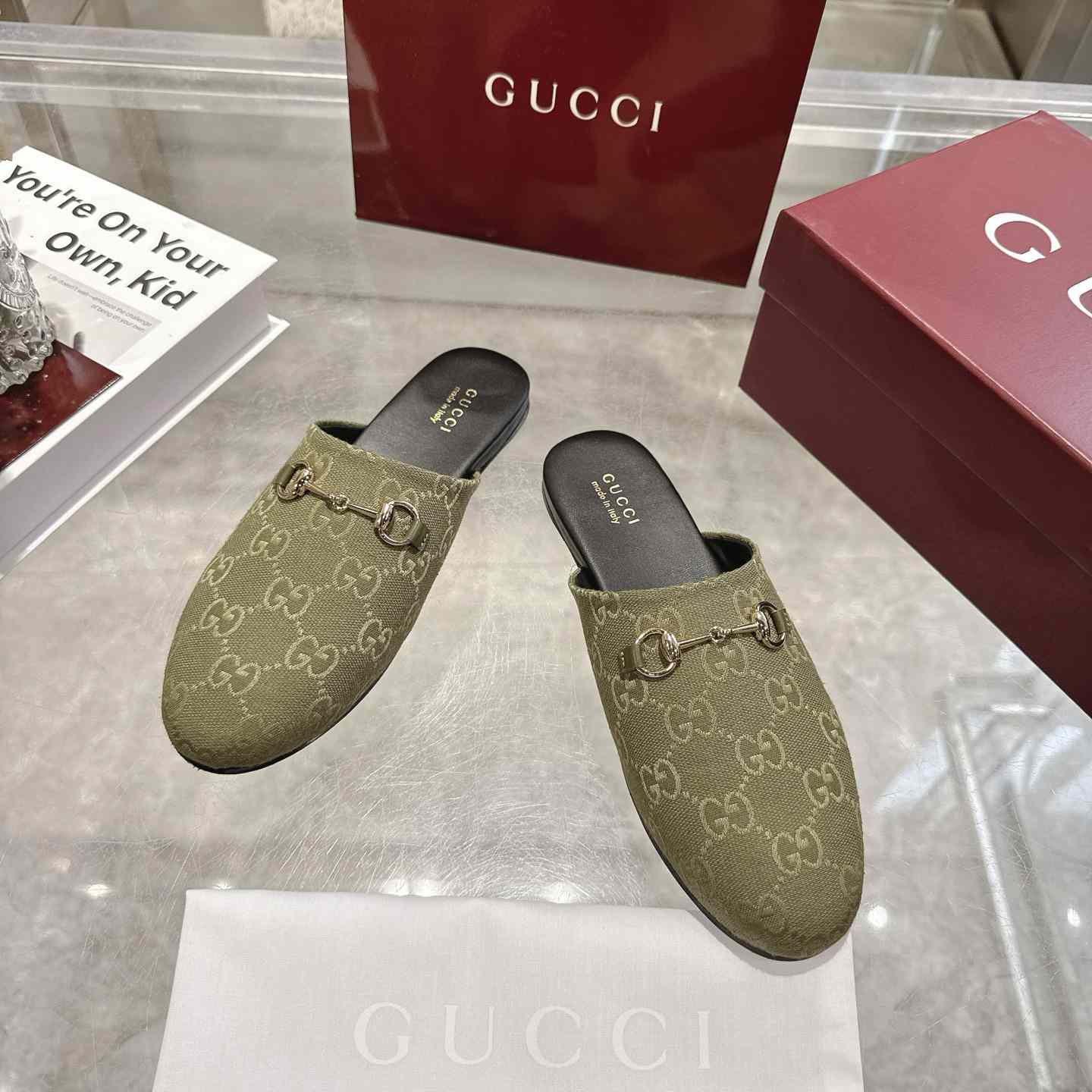 Gucci   Lucy Logo Suede Mule Loafers - DesignerGu