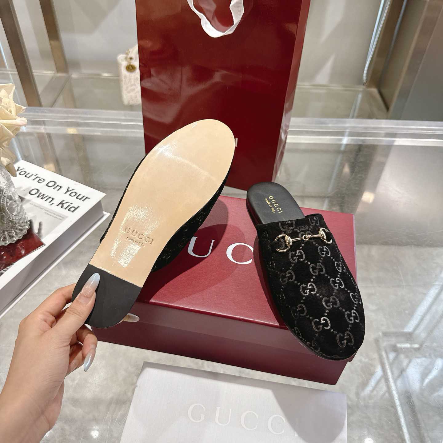 Gucci   Lucy Logo Suede Mule Loafers - DesignerGu