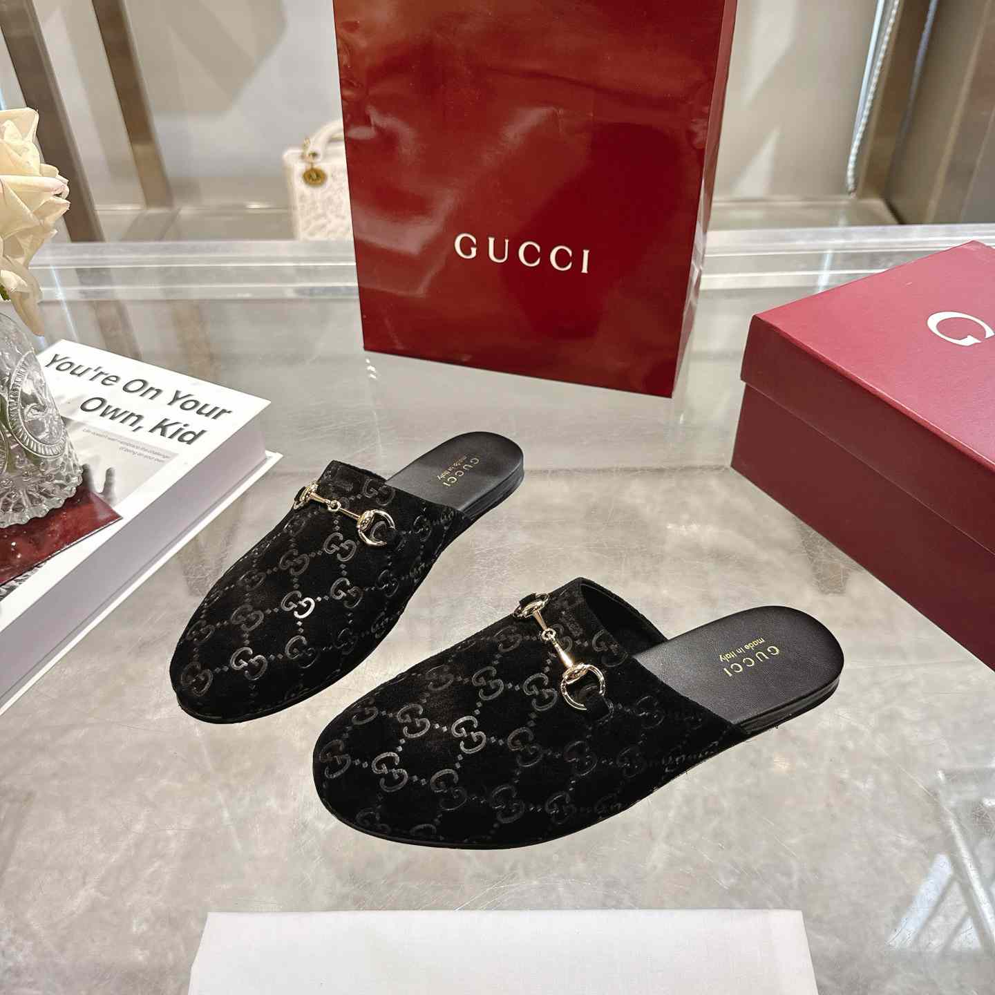 Gucci   Lucy Logo Suede Mule Loafers - DesignerGu