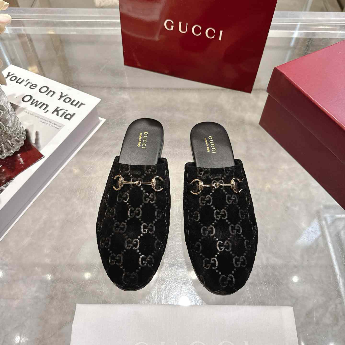 Gucci   Lucy Logo Suede Mule Loafers - DesignerGu