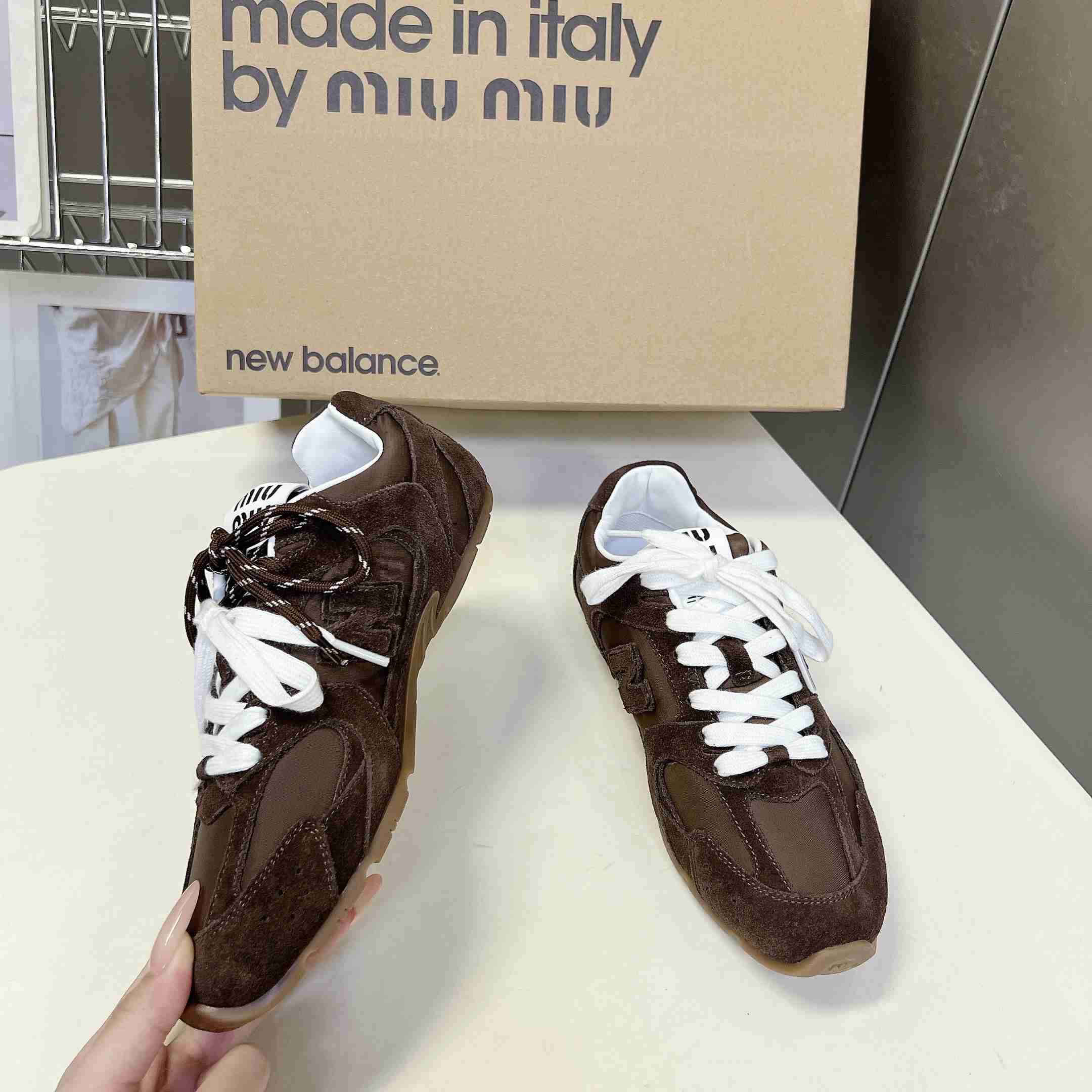 New Balance X Miu Miu 530 SL Technical Fabric And Suede Sneakers - DesignerGu