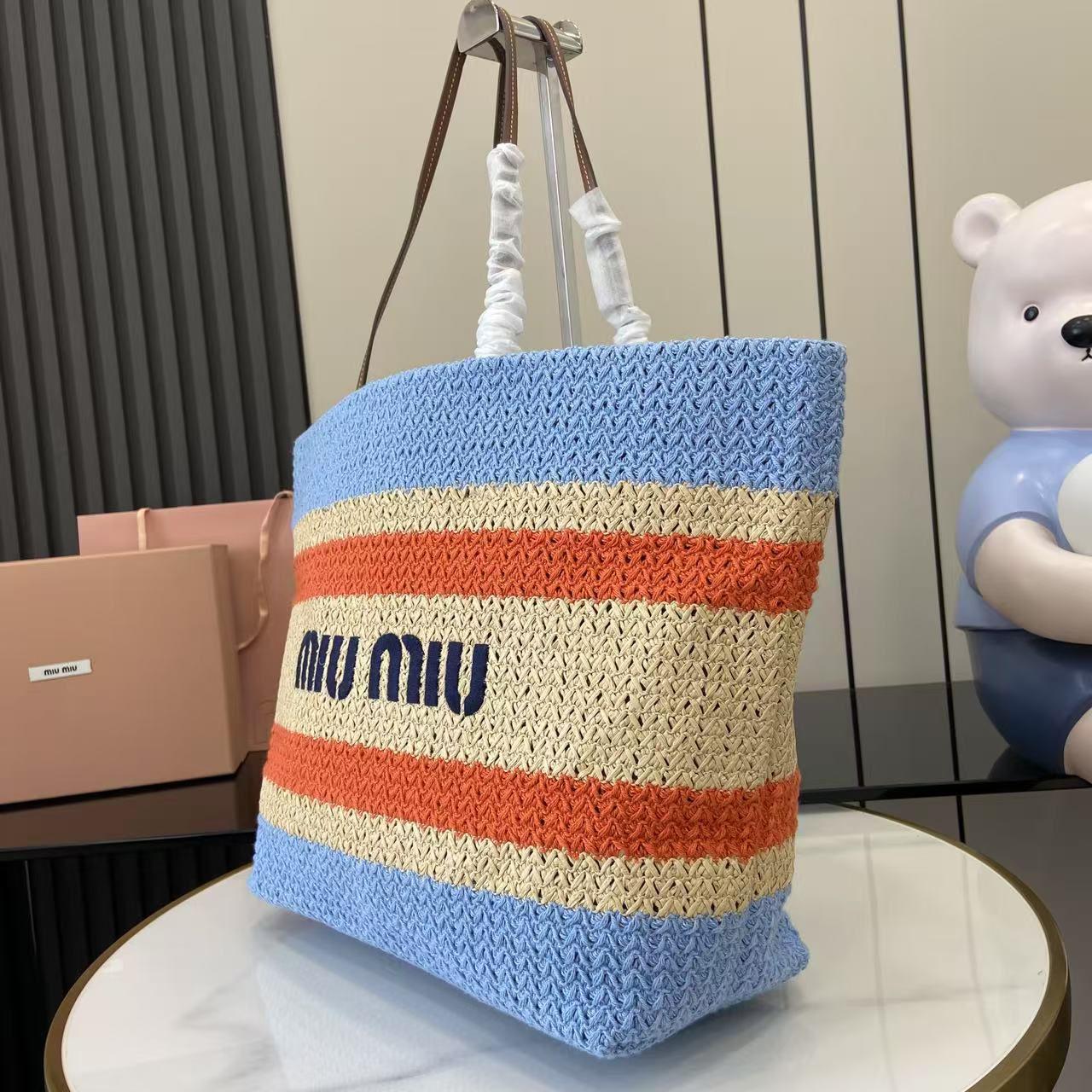 Miu Miu Raffia-Effect Woven ToteBag 5BG228 - DesignerGu
