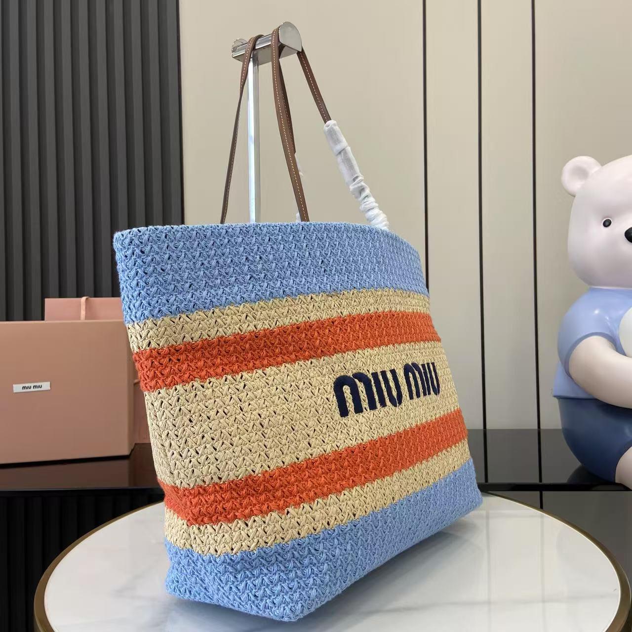 Miu Miu Raffia-Effect Woven ToteBag 5BG228 - DesignerGu