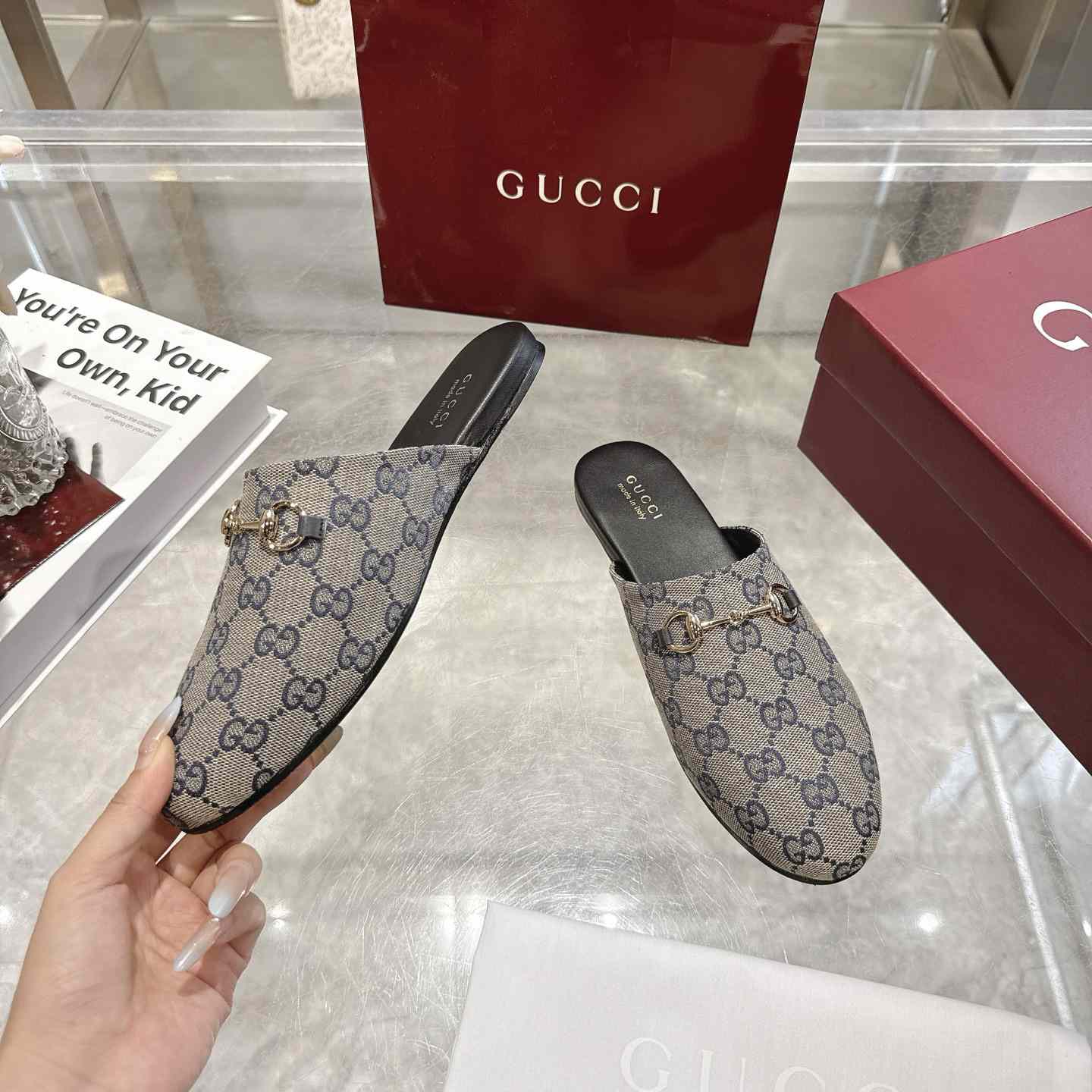 Gucci   Lucy Logo Suede Mule Loafers - DesignerGu