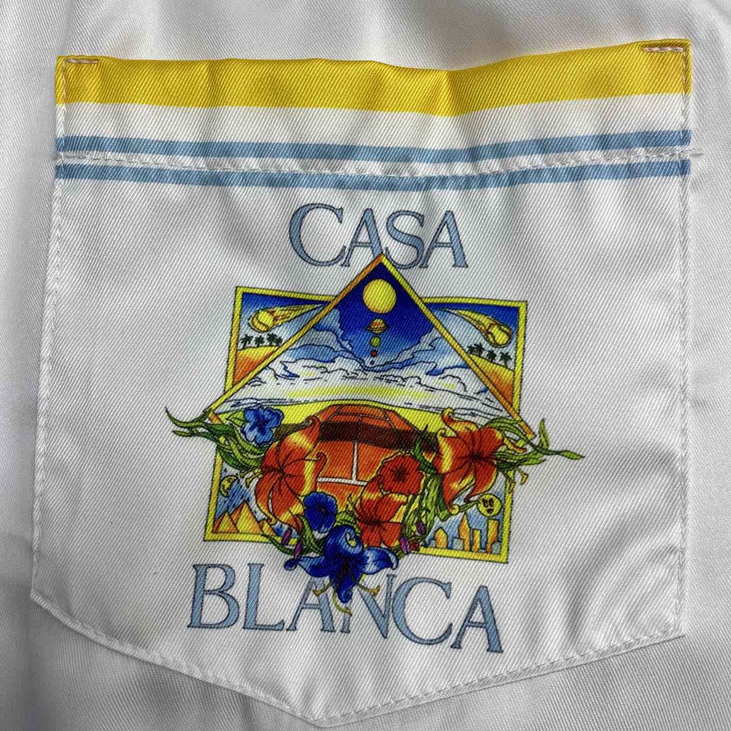 Casablanca White Tennis Landscape Silk Shorts CA3589 - DesignerGu