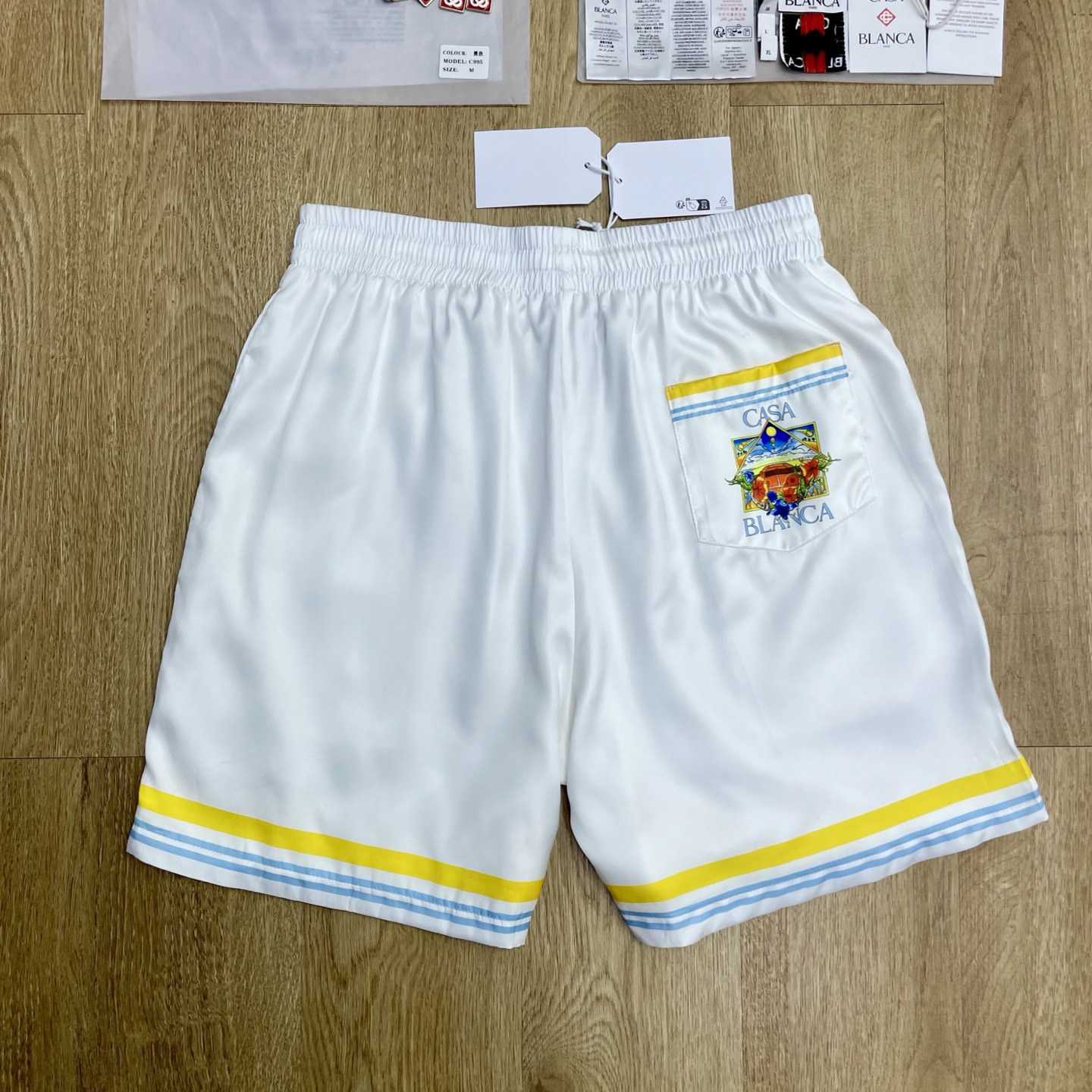 Casablanca White Tennis Landscape Silk Shorts CA3589 - DesignerGu