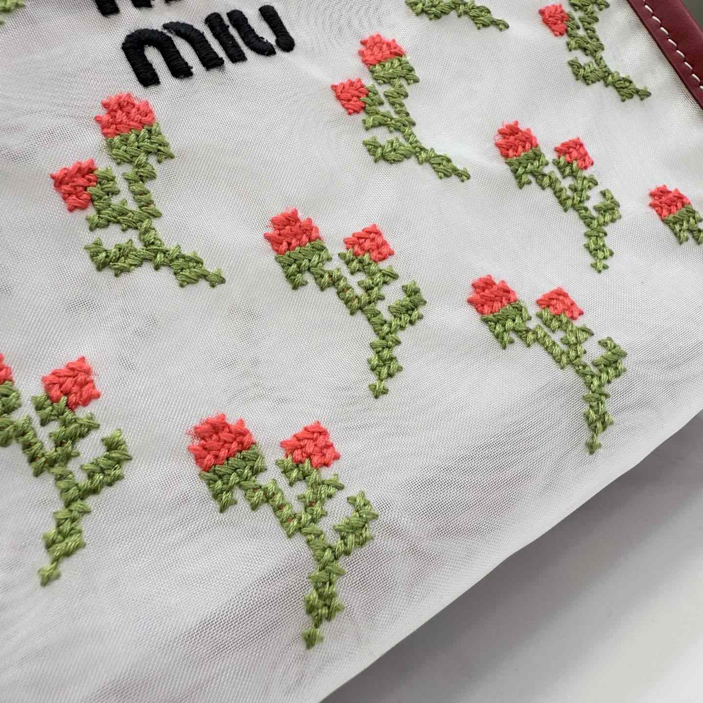 Miu Miu Embroidered Mesh Top-Handle Bag - DesignerGu
