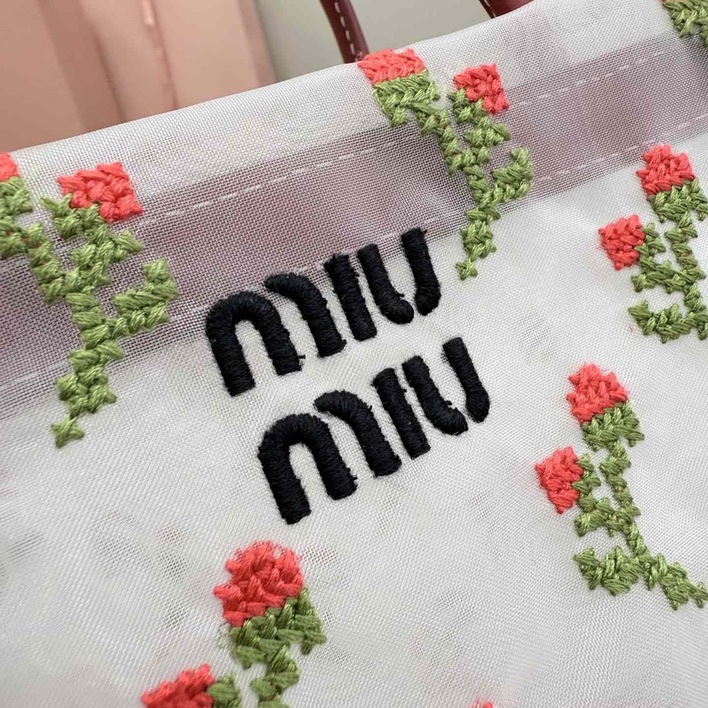 Miu Miu Embroidered Mesh Top-Handle Bag - DesignerGu