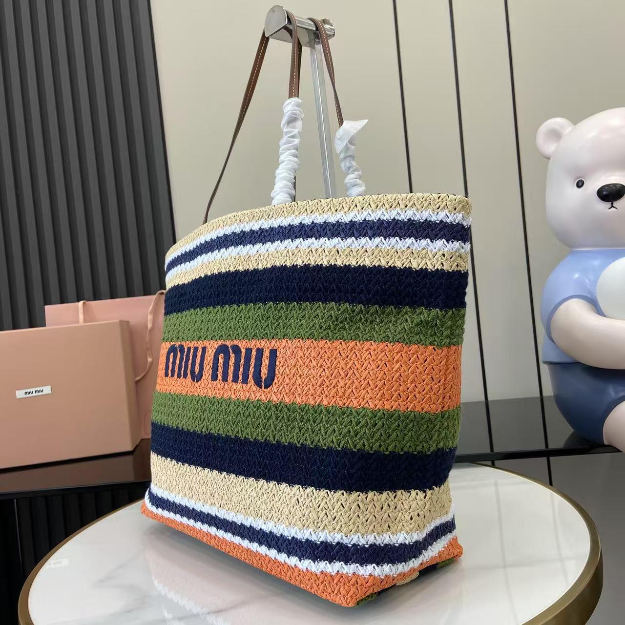 Miu Miu Raffia-Effect Woven ToteBag 5BG228 - DesignerGu