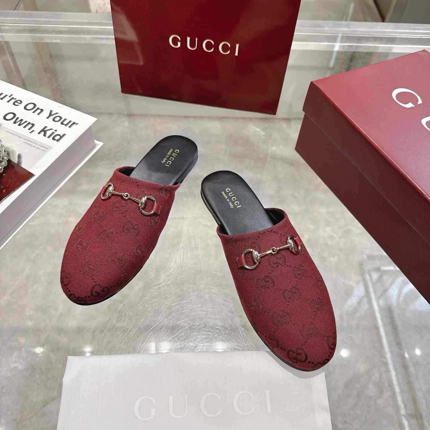 Gucci   Lucy Logo Suede Mule Loafers - DesignerGu