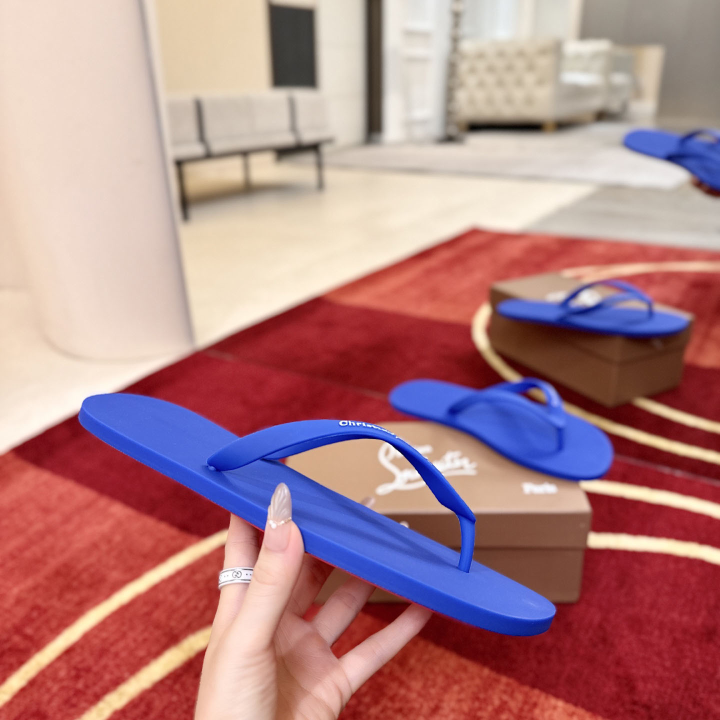 Christian Louboutin Logo Embossed Rubber Flip Flop - DesignerGu