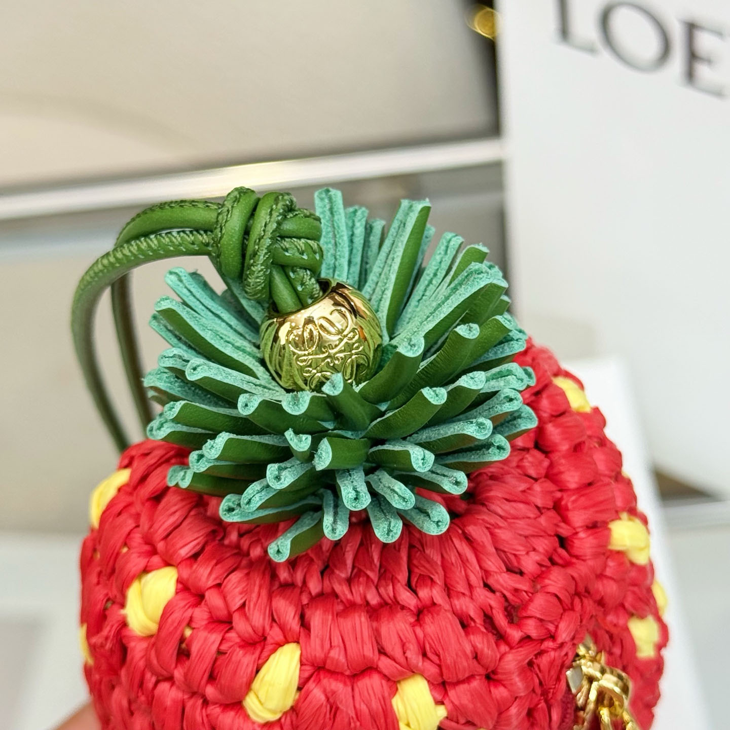Loewe Strawberry Coin Purse In Raffia And Classic Calfskin - DesignerGu