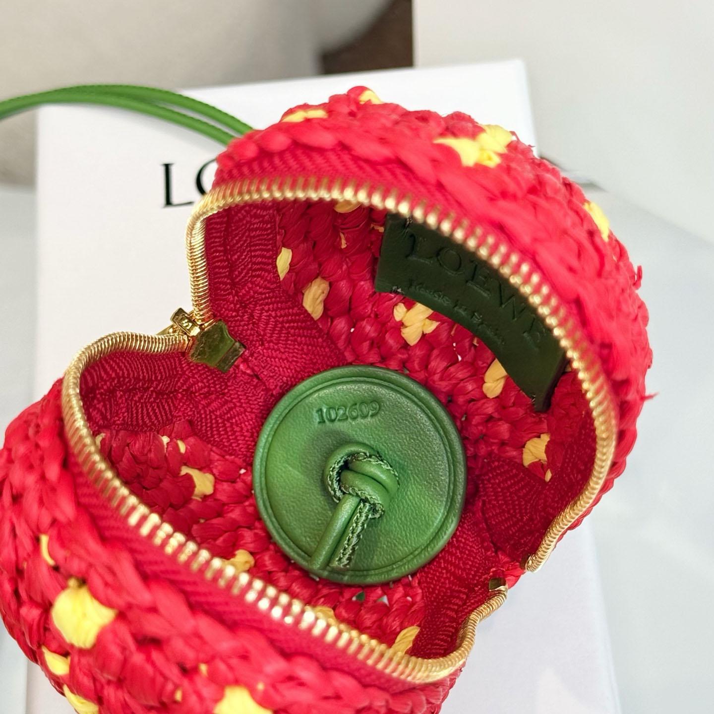 Loewe Strawberry Coin Purse In Raffia And Classic Calfskin - DesignerGu