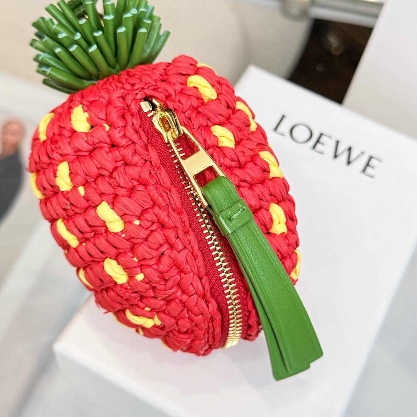 Loewe Strawberry Coin Purse In Raffia And Classic Calfskin - DesignerGu