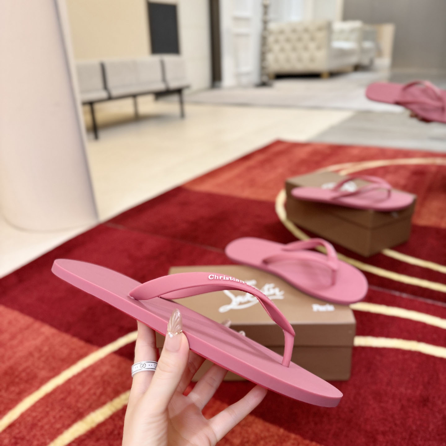 Christian Louboutin Logo Embossed Rubber Flip Flop - DesignerGu