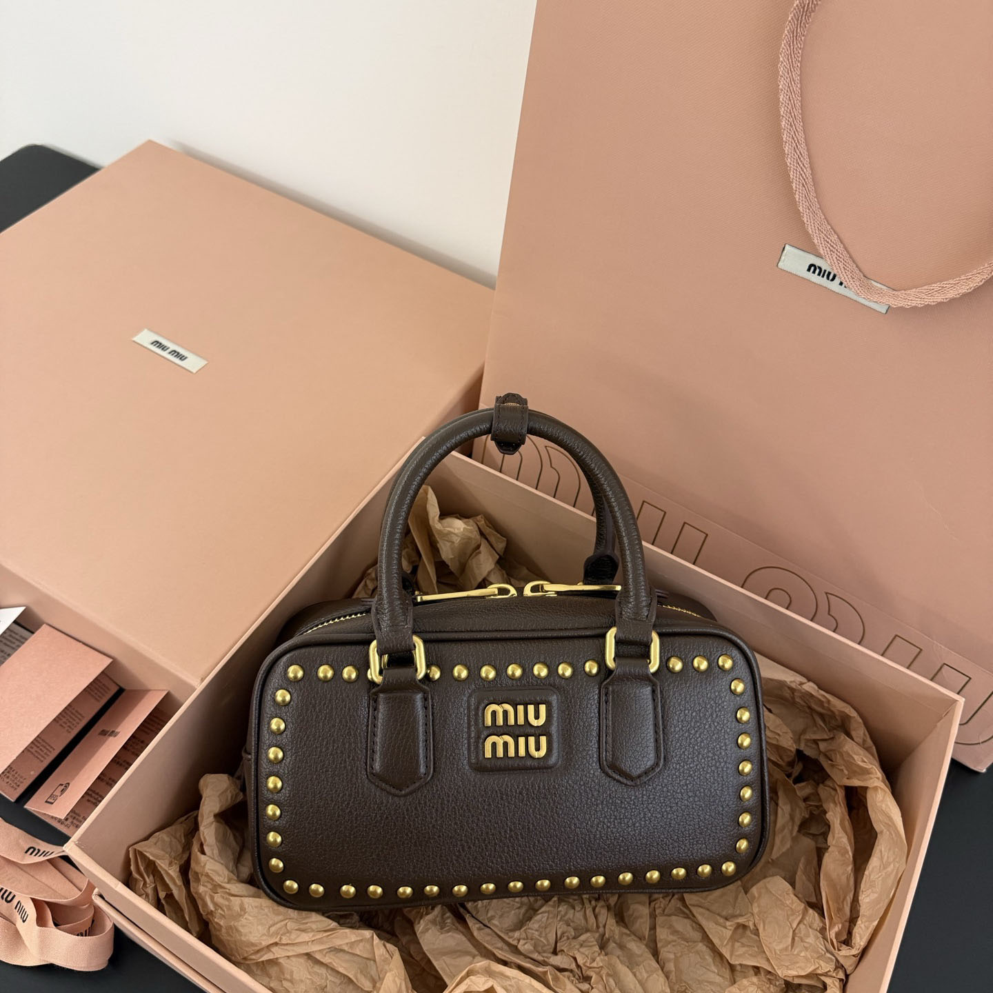 Miu Miu Arcadie Studded Leather Bag  - DesignerGu