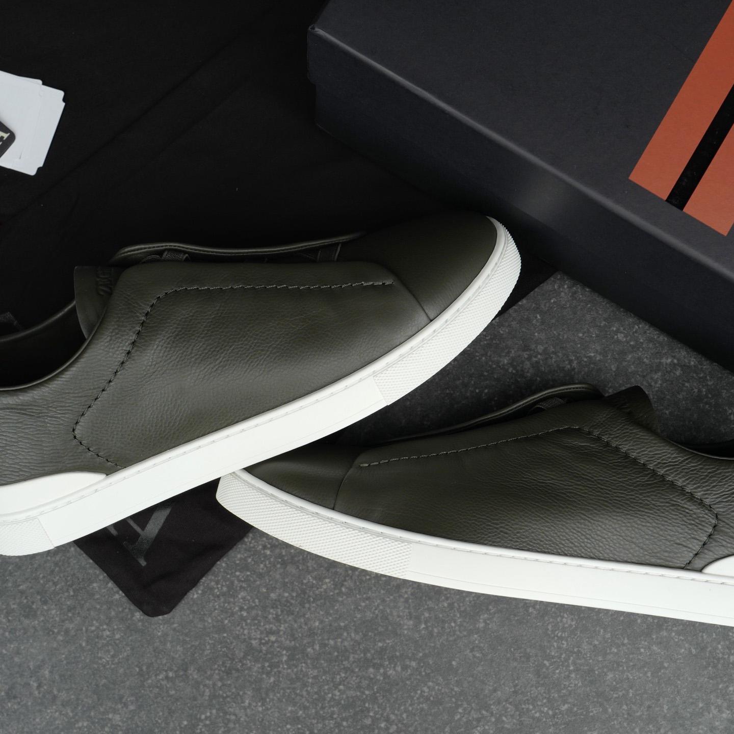 Zegna Dark Taupe Triple Stitch™ SECONDSKIN Sneakers - DesignerGu
