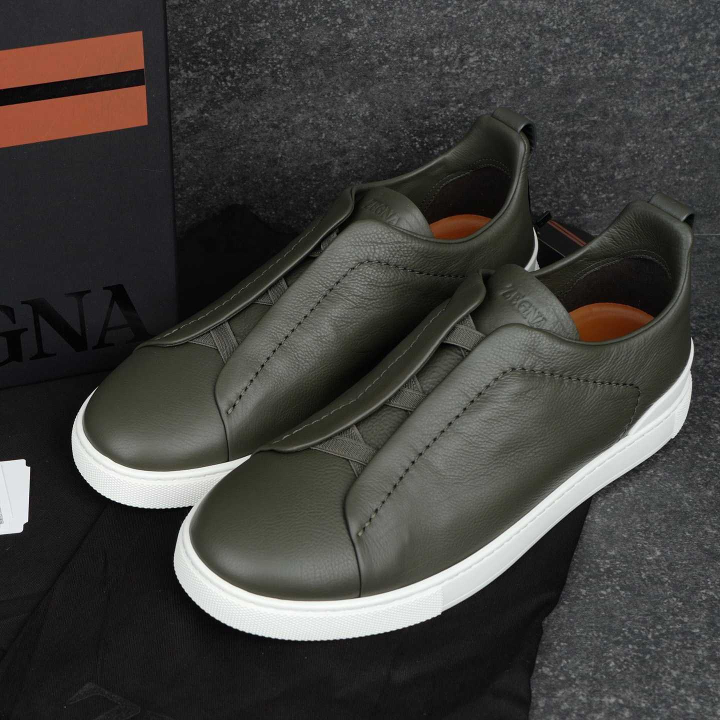 Zegna Dark Taupe Triple Stitch™ SECONDSKIN Sneakers - DesignerGu