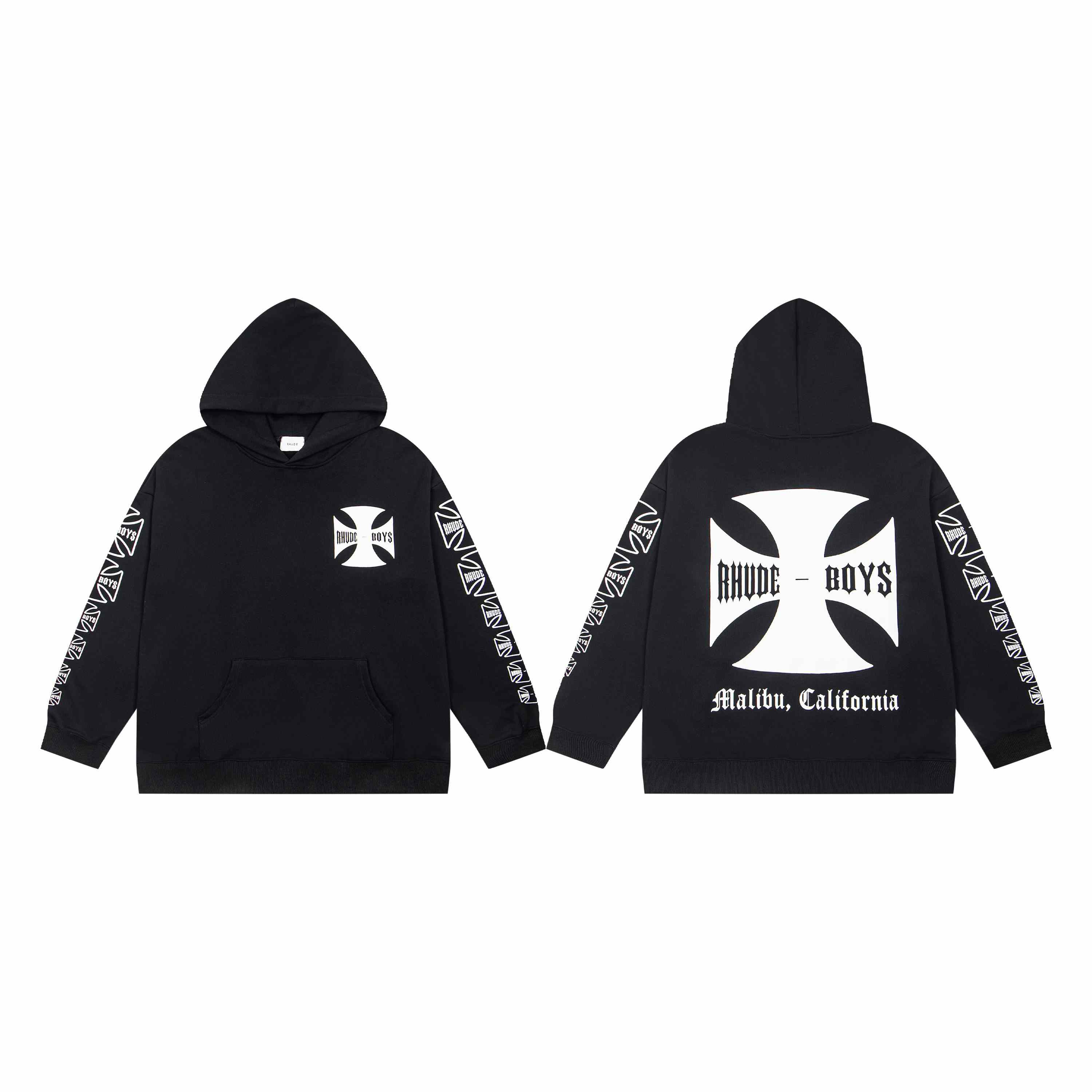 Rhude Logo Print Cotton Jersey Hoodie - DesignerGu