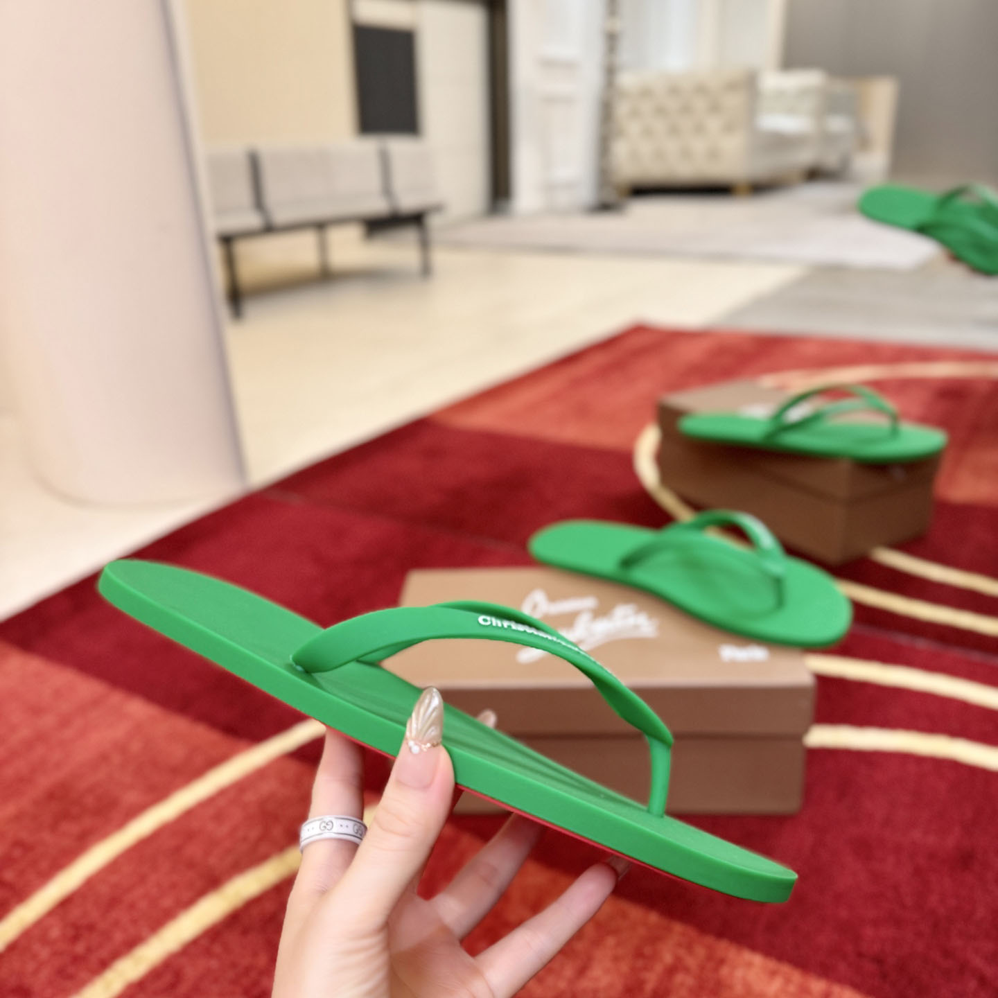 Christian Louboutin Logo Embossed Rubber Flip Flop - DesignerGu