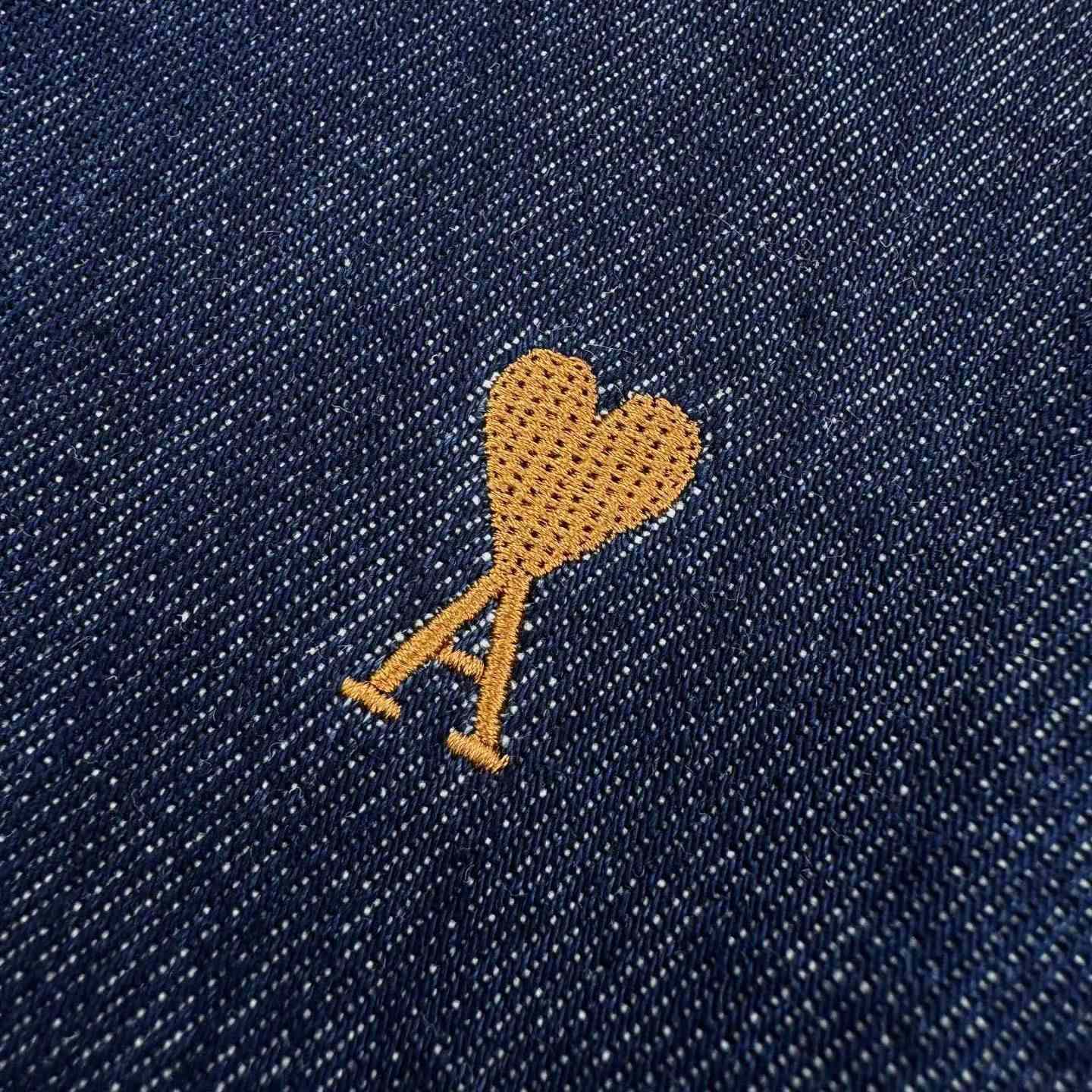 AMI Paris Blue Denim Cotton Ami De Coeur Shirt - DesignerGu