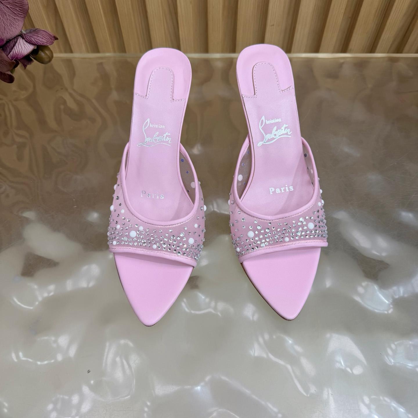 Christian Louboutin Miss Z Degrasstrass Perla Mesh and Leather 80MM Mule Sandals - DesignerGu
