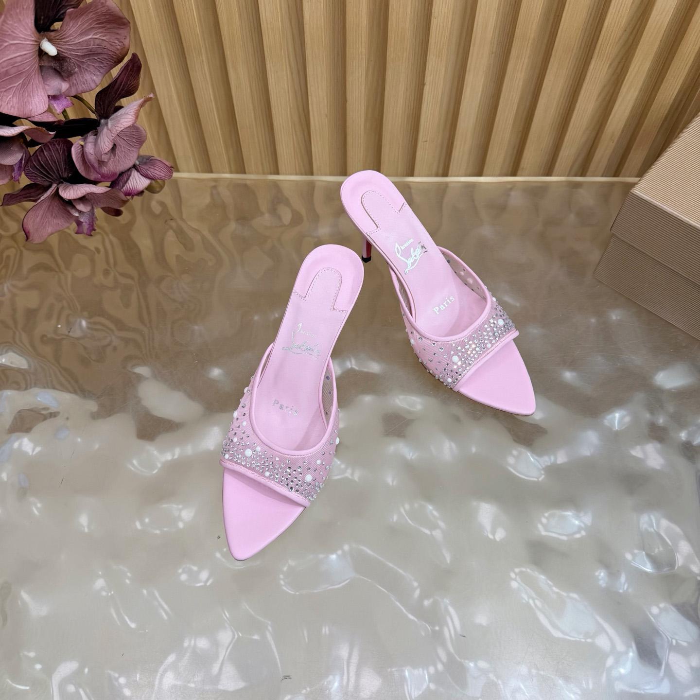 Christian Louboutin Miss Z Degrasstrass Perla Mesh and Leather 80MM Mule Sandals - DesignerGu