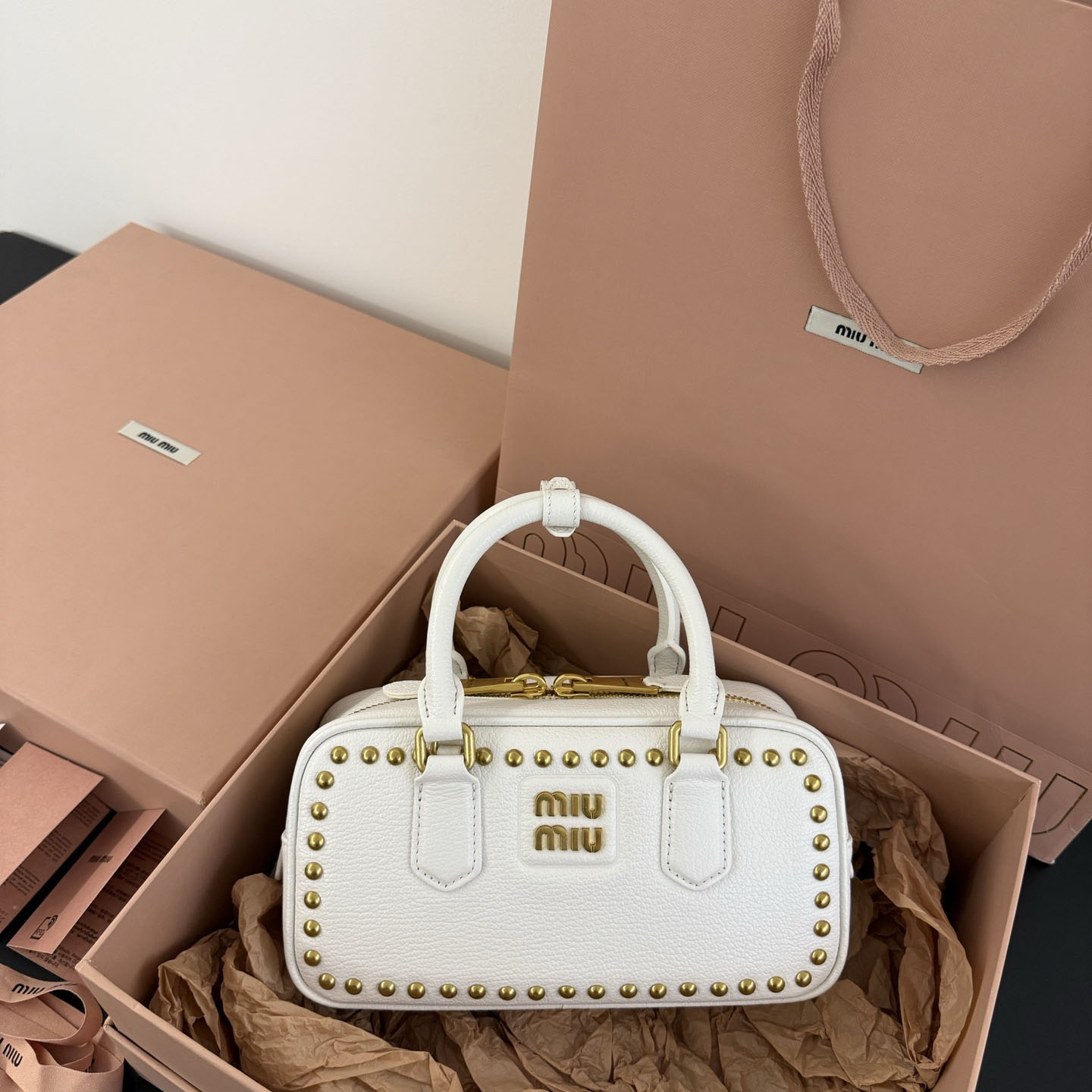 Miu Miu Arcadie Studded Leather Bag  - DesignerGu