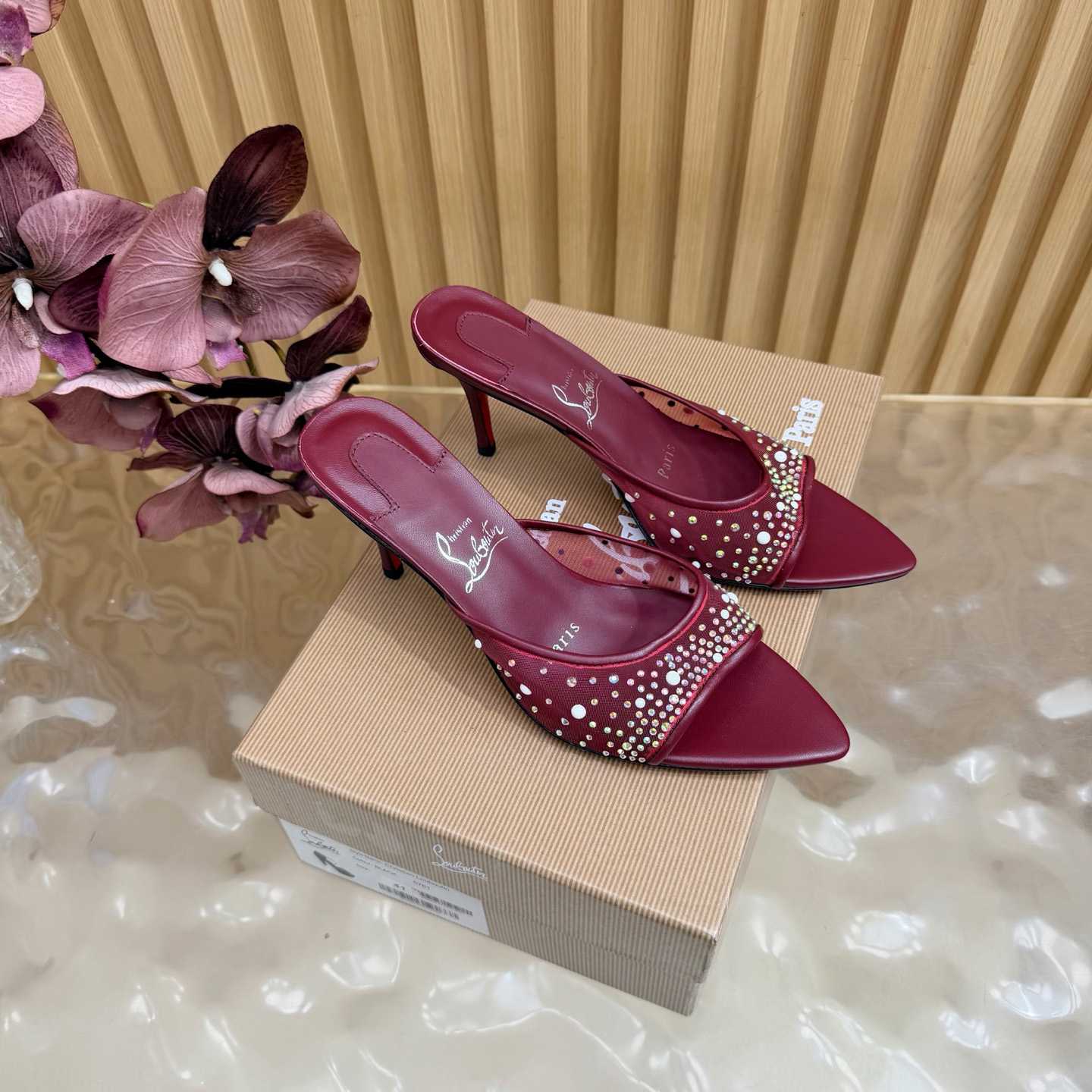 Christian Louboutin Miss Z Degrasstrass Perla Mesh and Leather 80MM Mule Sandals - DesignerGu