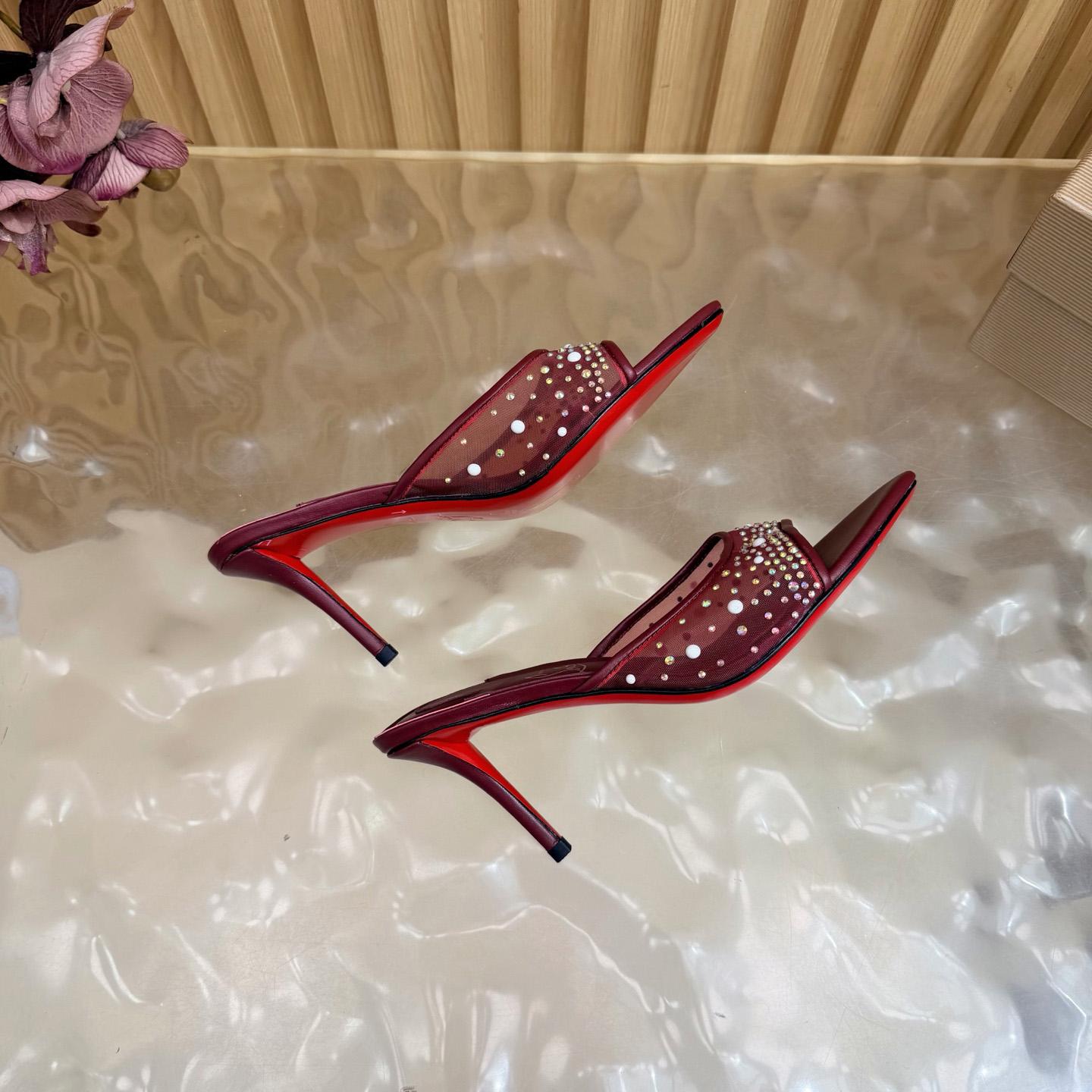 Christian Louboutin Miss Z Degrasstrass Perla Mesh and Leather 80MM Mule Sandals - DesignerGu