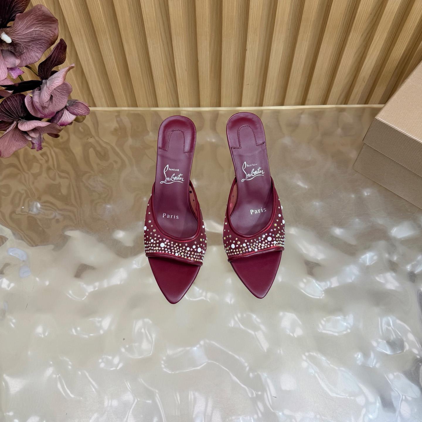 Christian Louboutin Miss Z Degrasstrass Perla Mesh and Leather 80MM Mule Sandals - DesignerGu