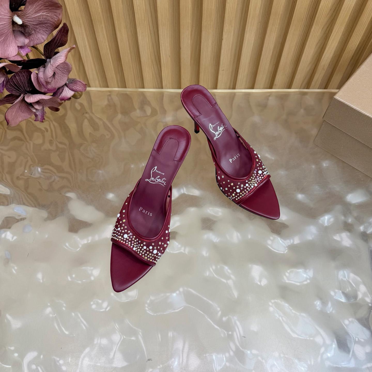 Christian Louboutin Miss Z Degrasstrass Perla Mesh and Leather 80MM Mule Sandals - DesignerGu