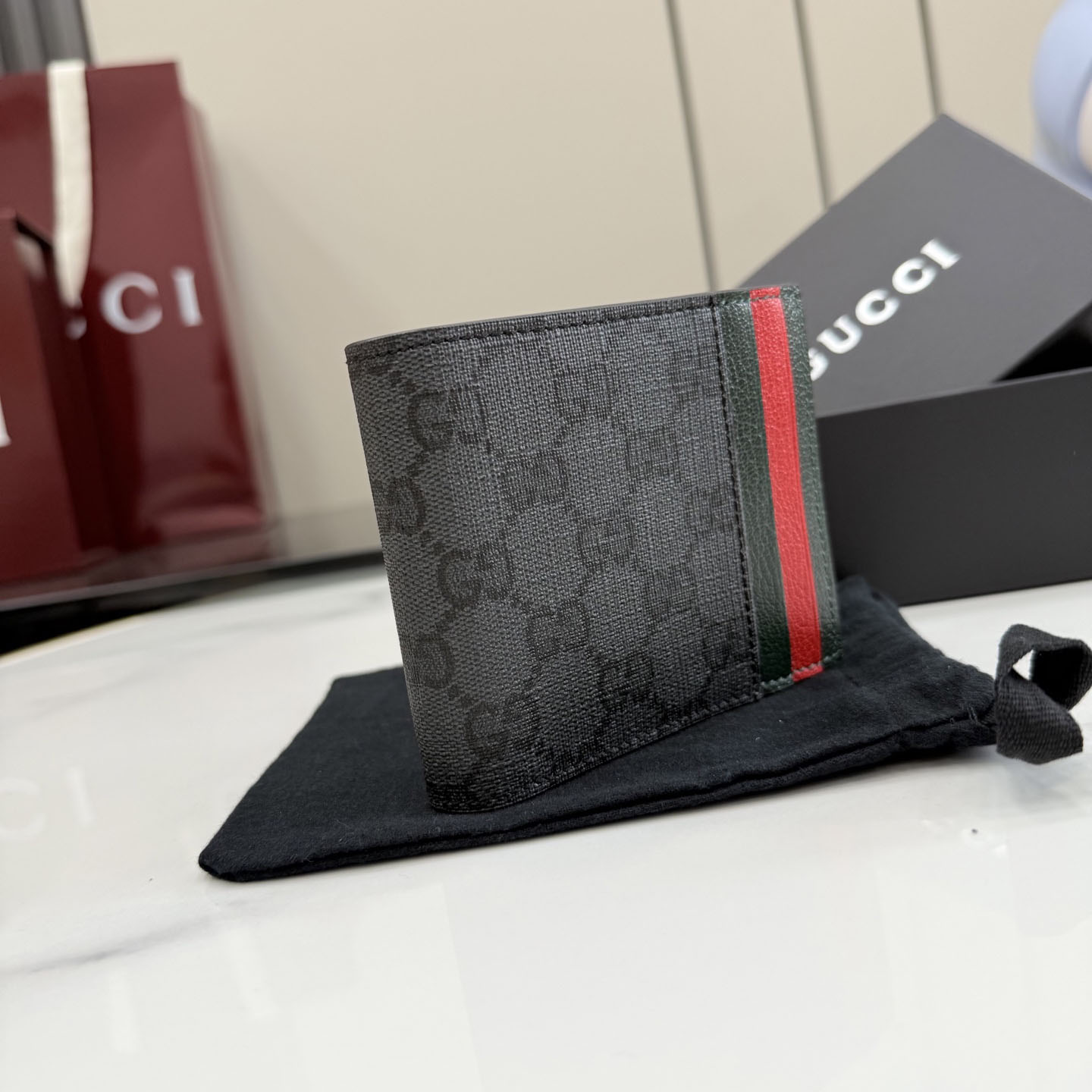 Gucci Bi-fold Wallet With Web Card Slots - DesignerGu