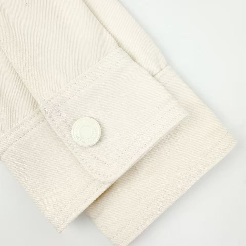 AMI Paris Logo-appliqué Denim Overshirt Off White - DesignerGu