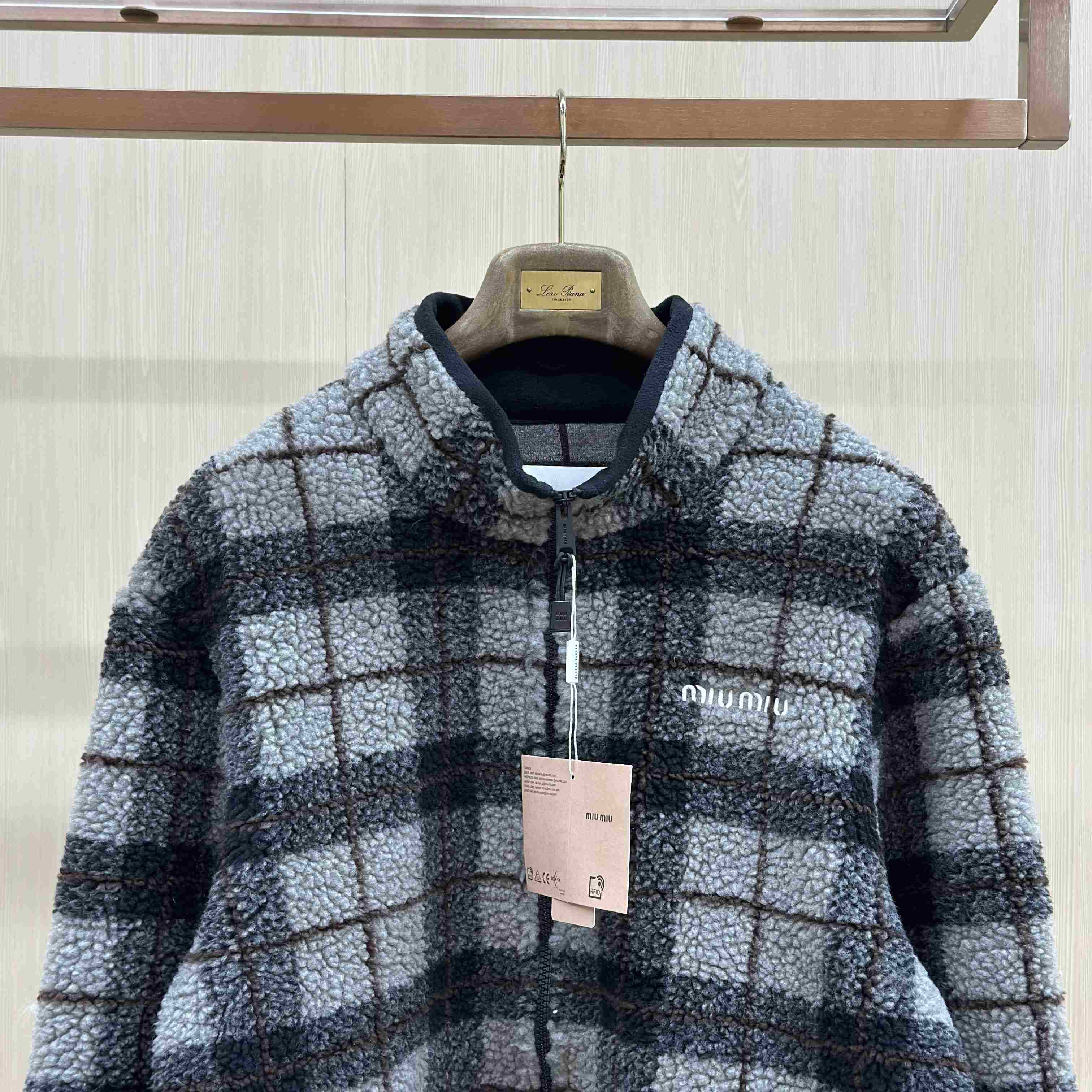 Miu Miu Checked Fleece Jacket - DesignerGu