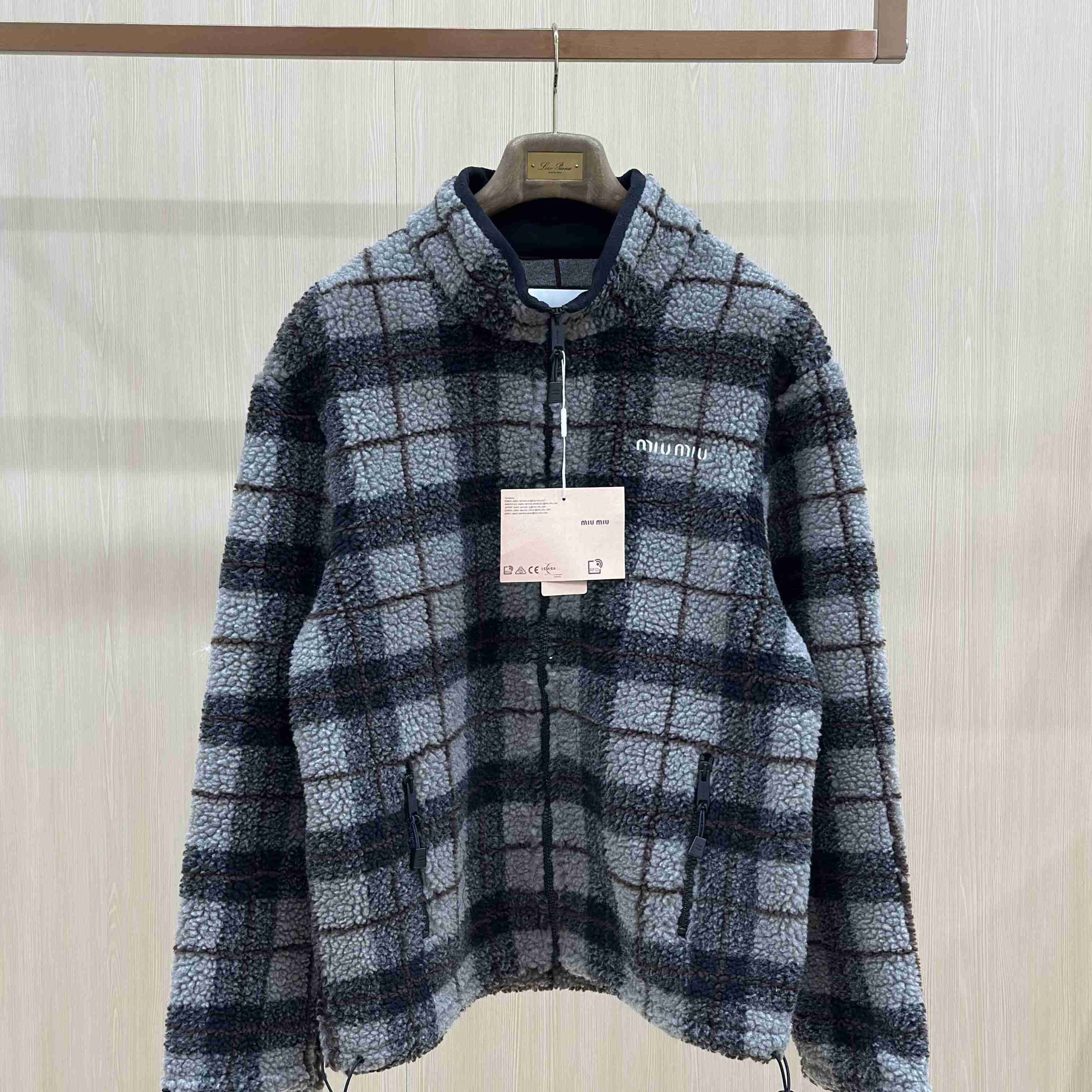 Miu Miu Checked Fleece Jacket - DesignerGu