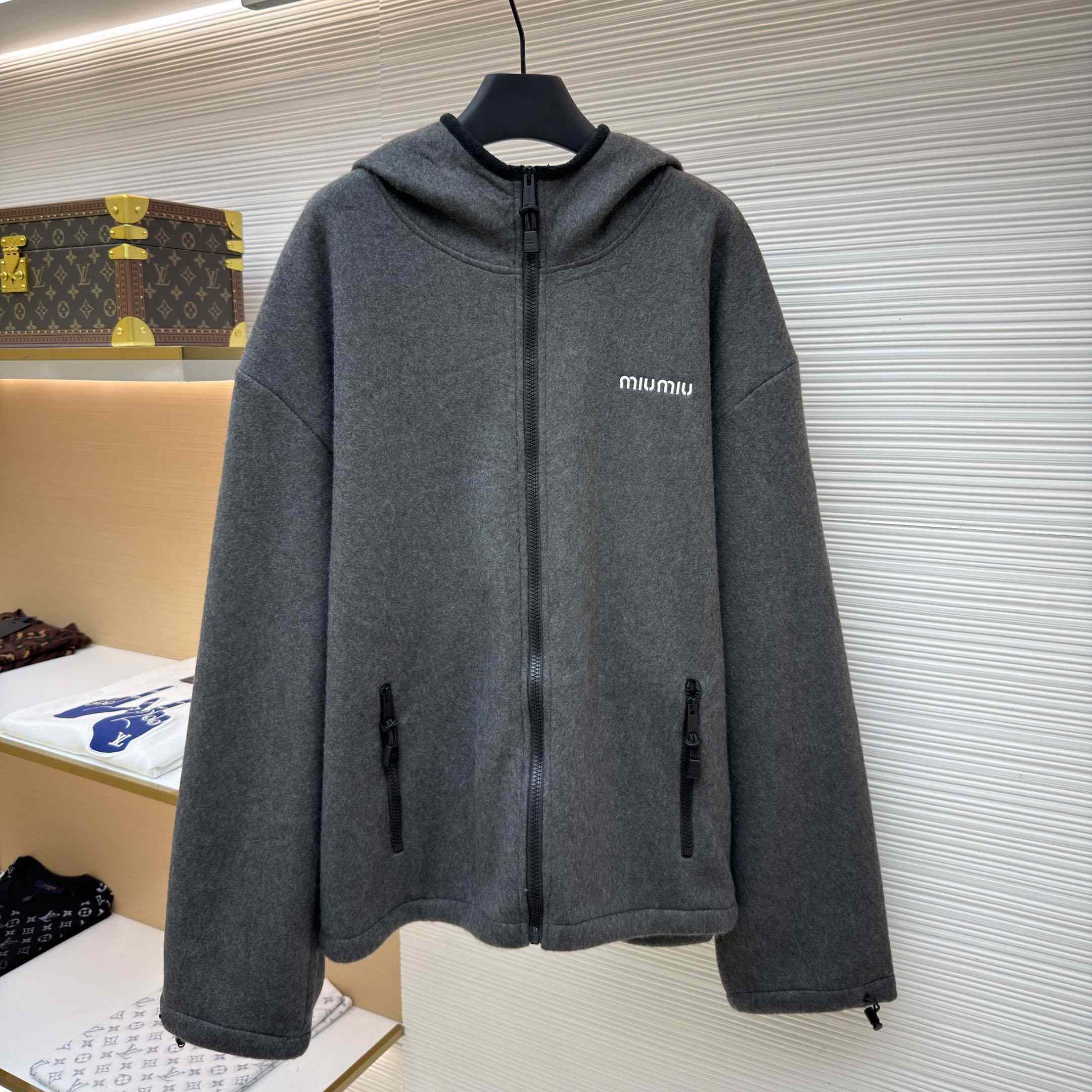 Miu Miu Fleece Zip Hooded Jacket - DesignerGu