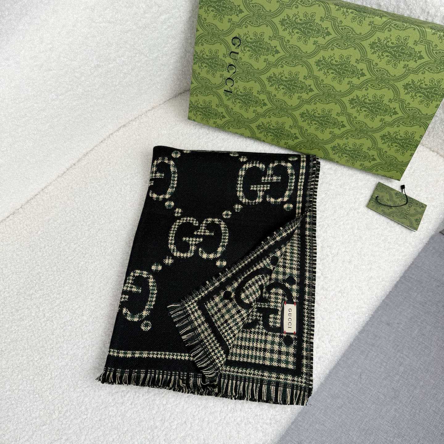 Gucci Check GG Wool Scarf - DesignerGu