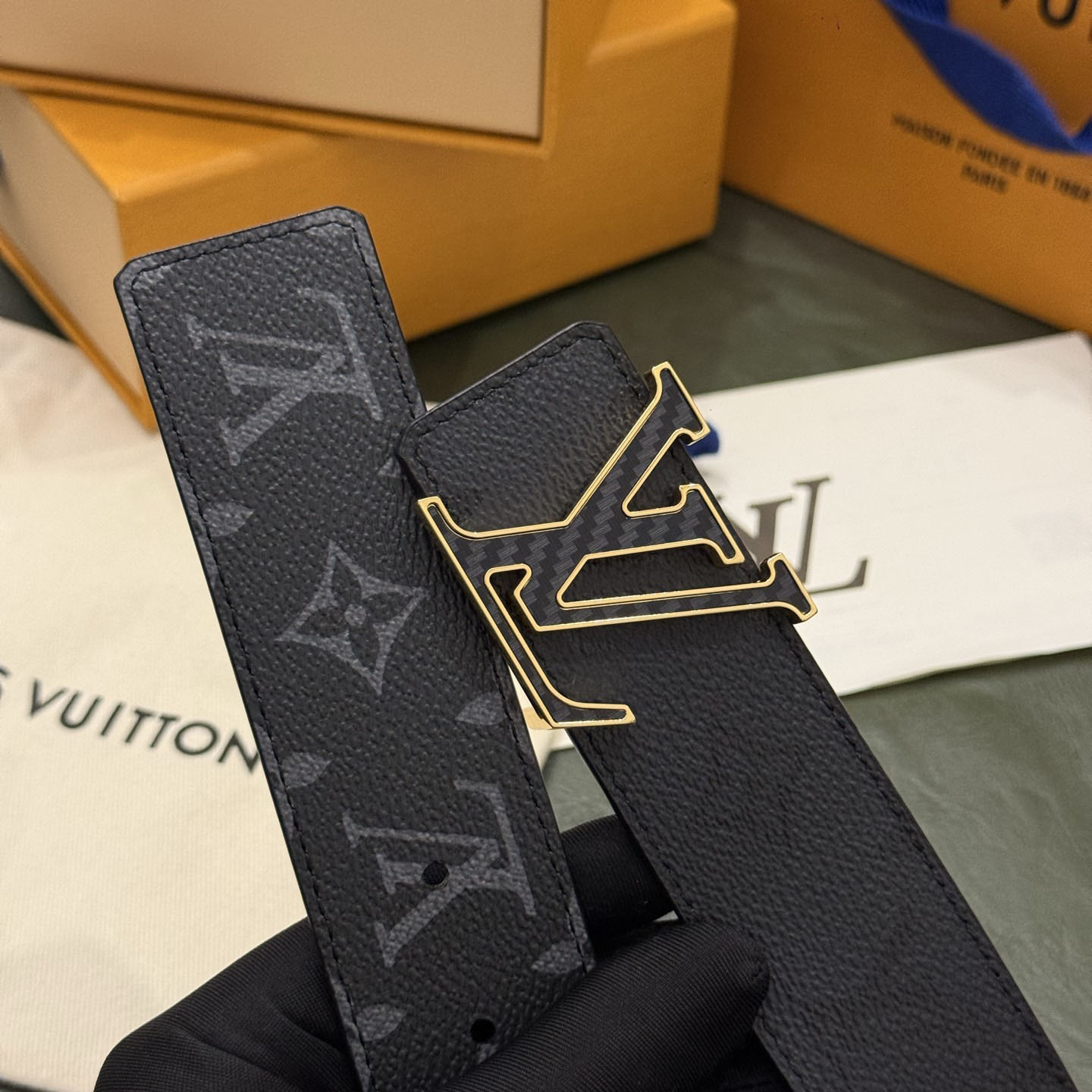 Louis Vuitton LV Initiales Monogram Midnight 40mm Reversible Belt  - DesignerGu