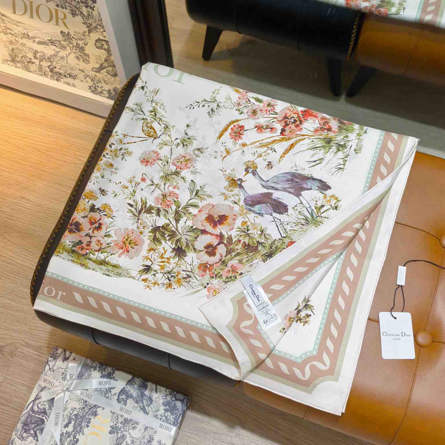 Dior Dioriviera Toile de Jouy Floral Garden 90 Square Scarf - DesignerGu